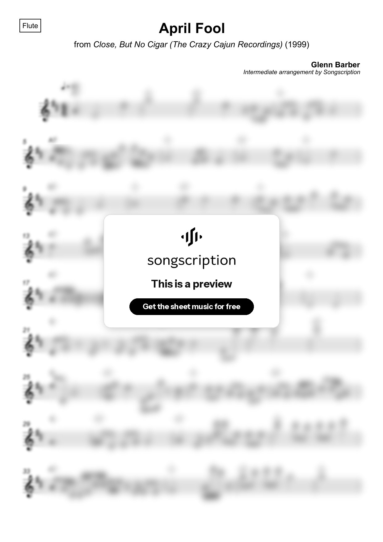 Intermediate Flute Sheet Music for "April Fool" by Glenn Barber