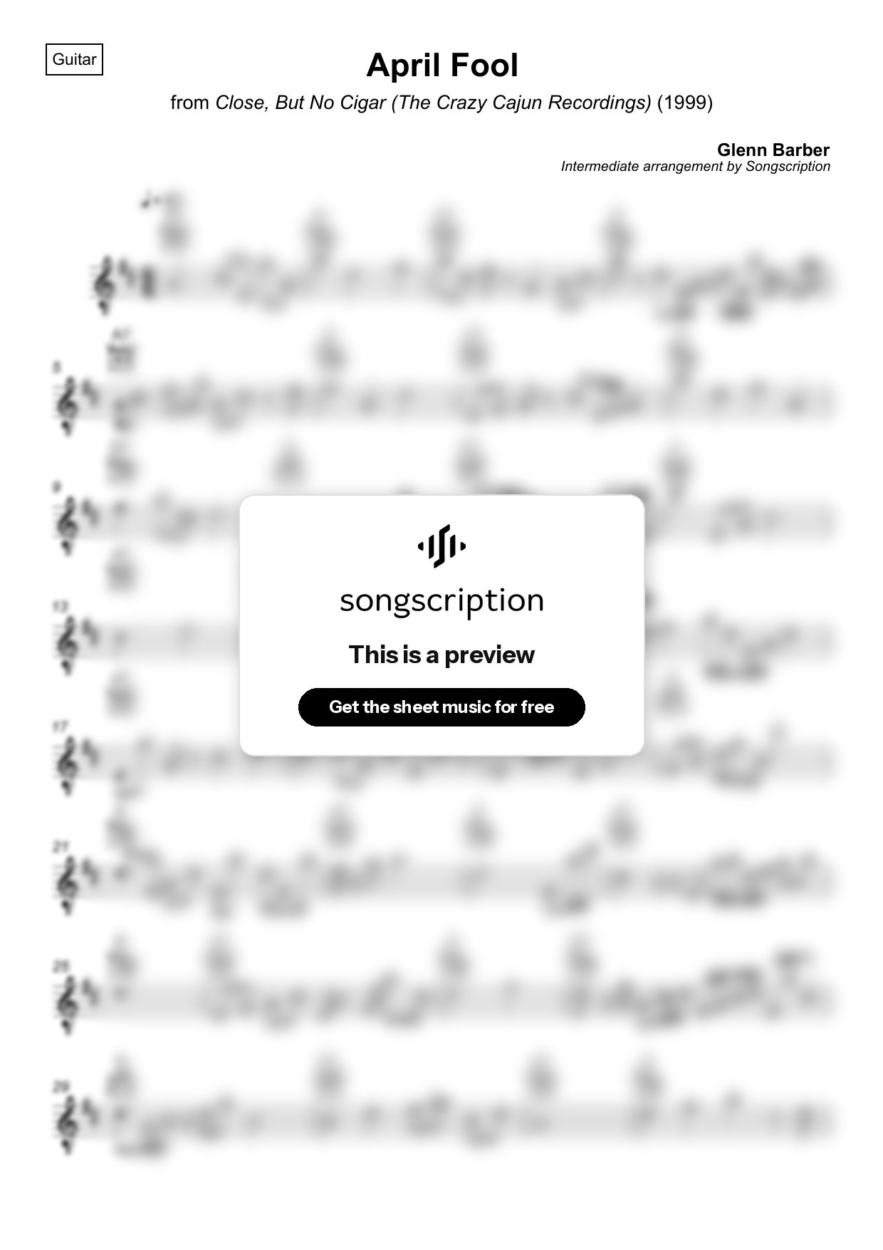 Intermediate Acoustic Guitar Sheet Music for "April Fool" by Glenn Barber