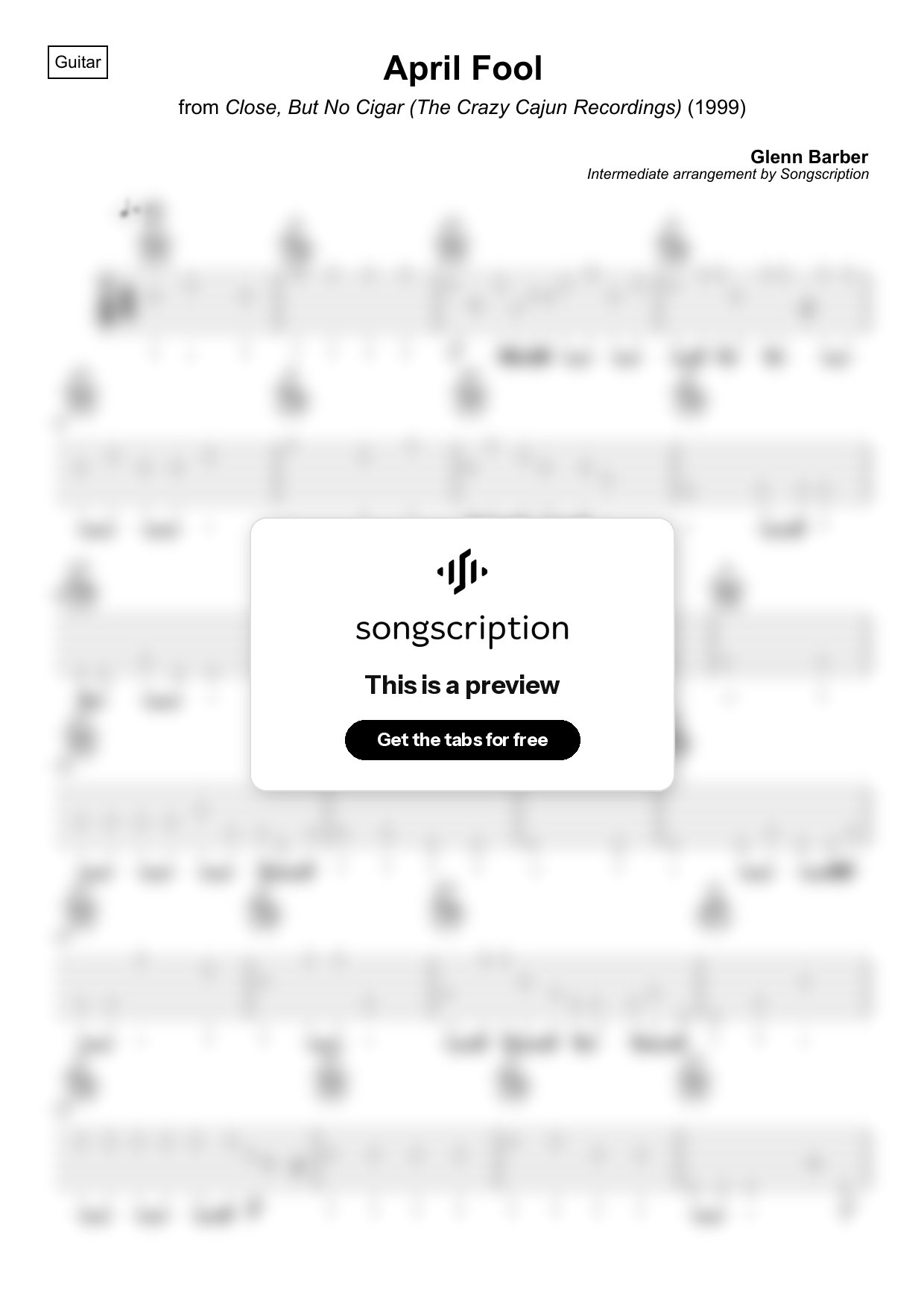 Intermediate Acoustic Guitar Tabs for "April Fool" by Glenn Barber