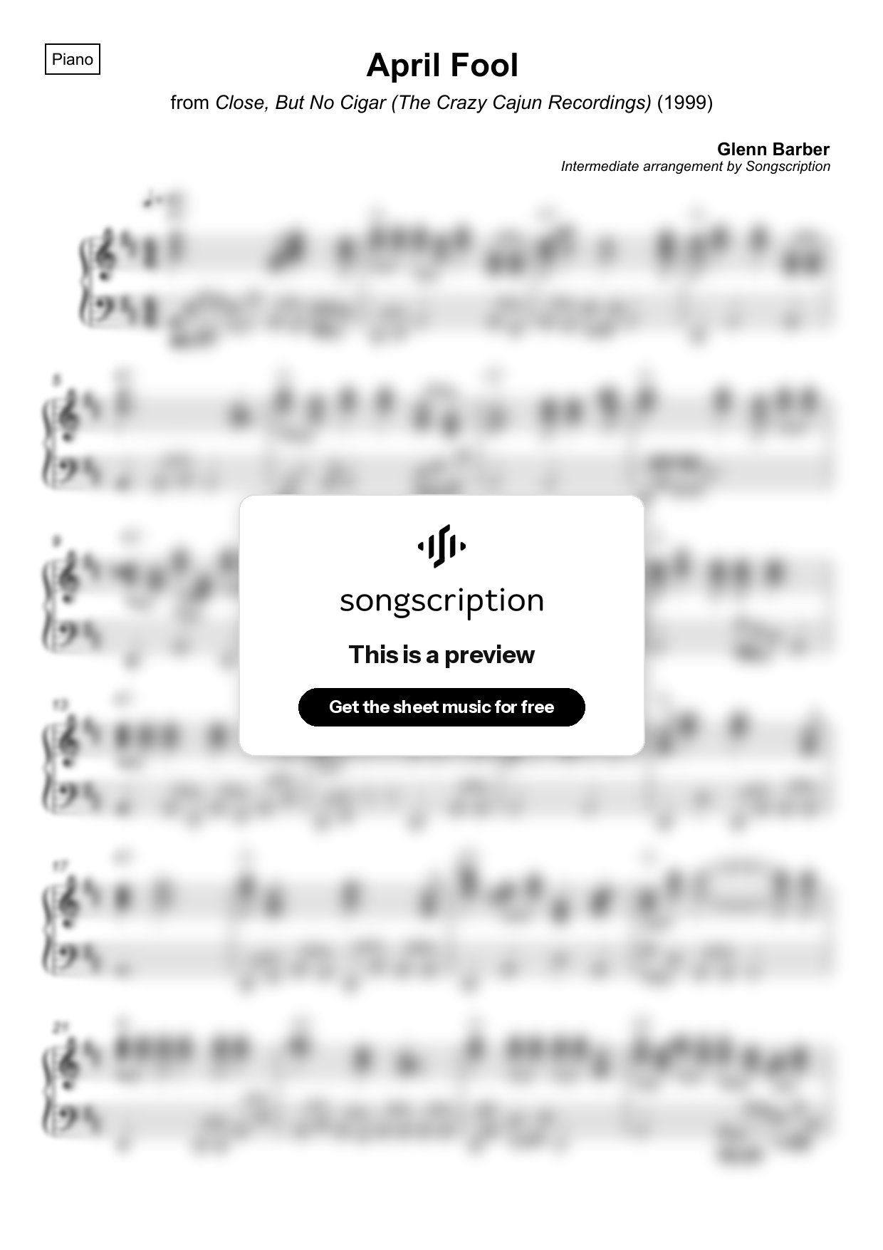 Intermediate Piano Sheet Music for "April Fool" by Glenn Barber