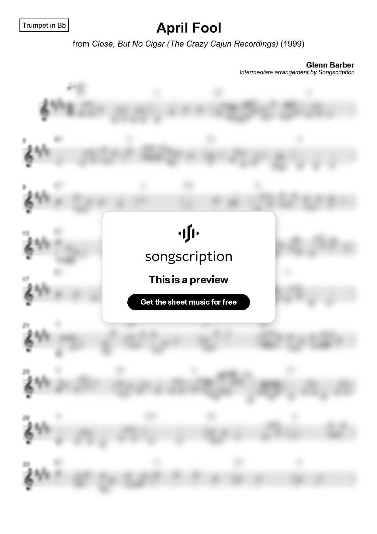 Intermediate Trumpet Sheet Music for "April Fool" by Glenn Barber