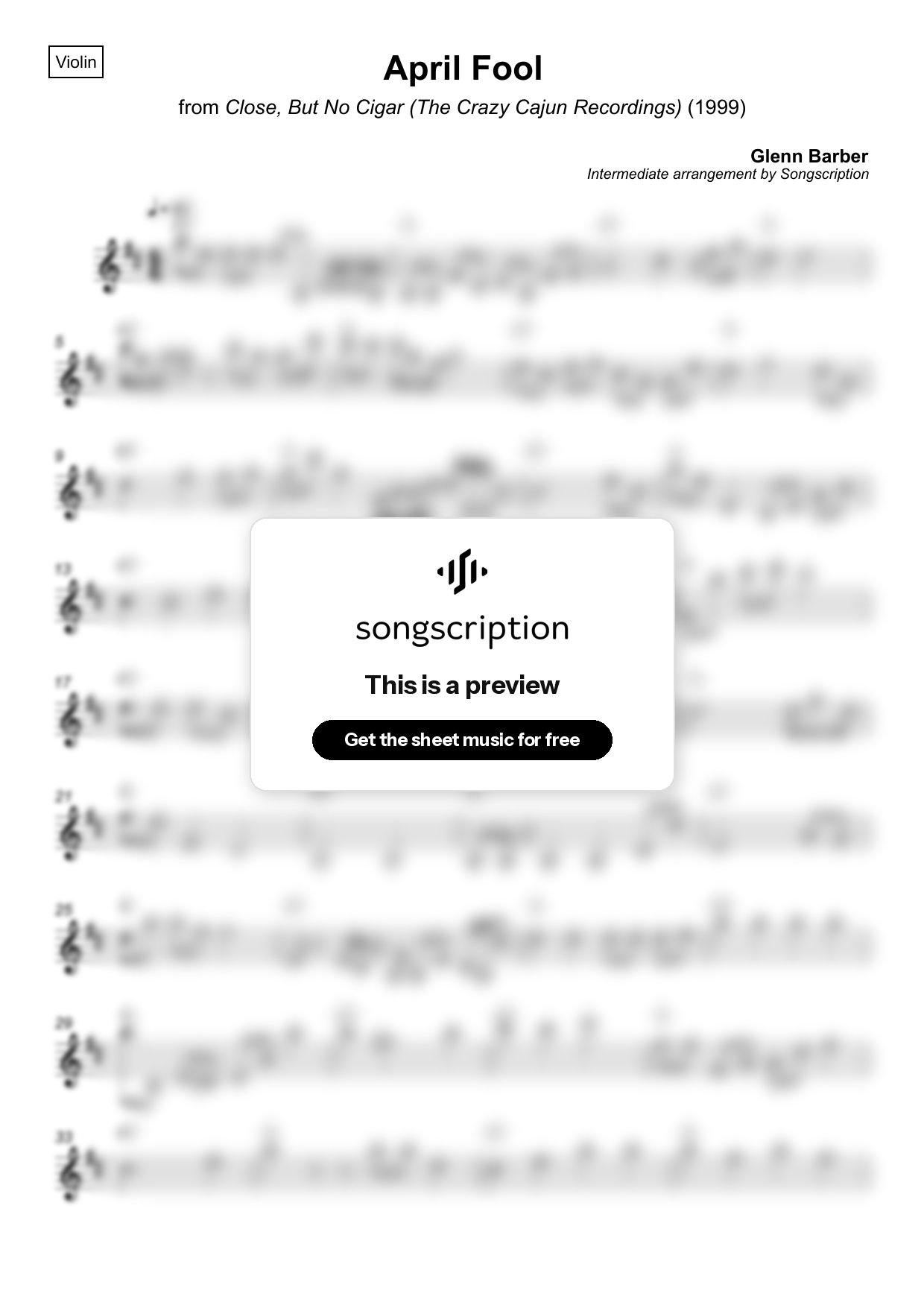Intermediate Violin Sheet Music for "April Fool" by Glenn Barber