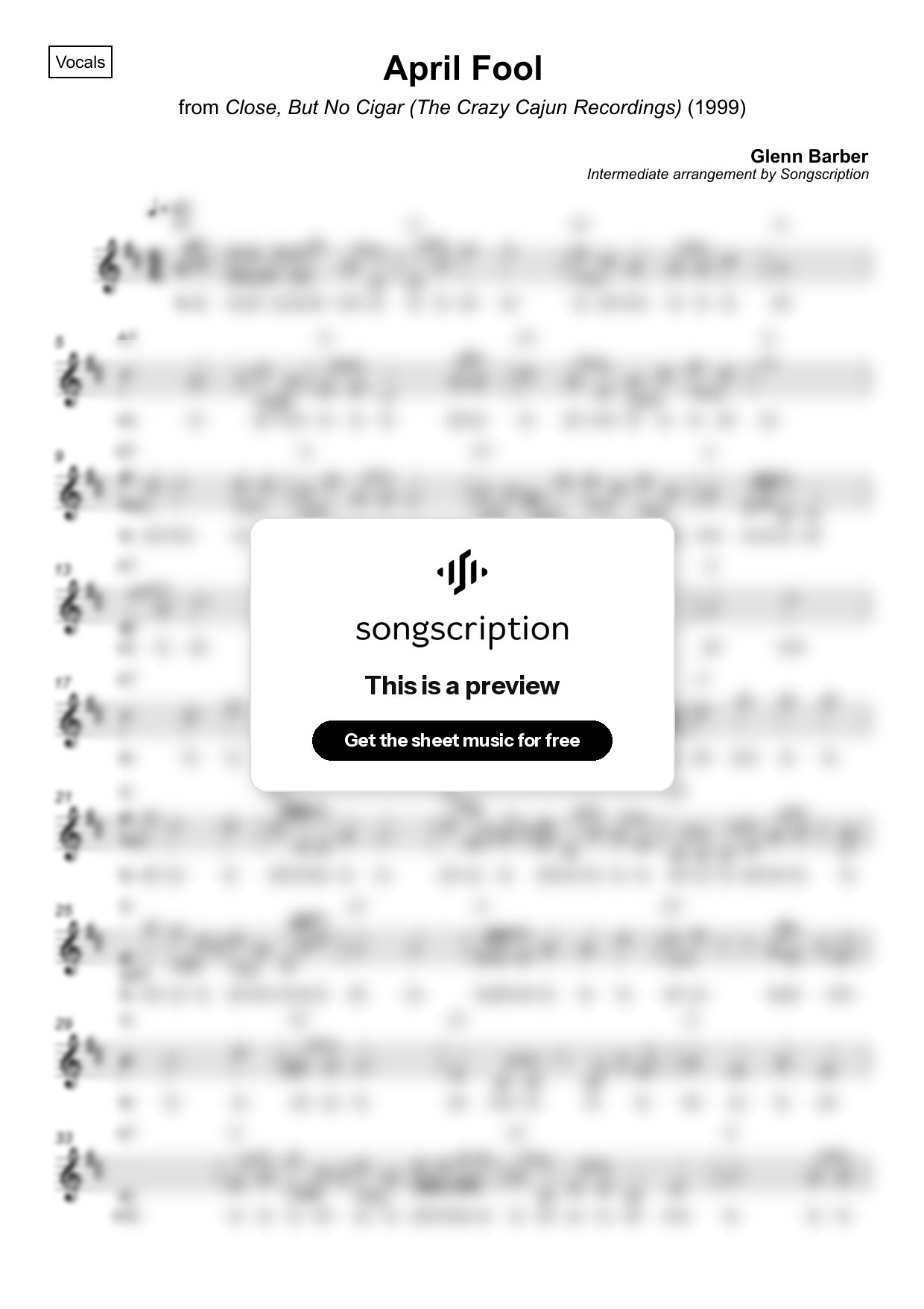 Intermediate Vocals Sheet Music for "April Fool" by Glenn Barber