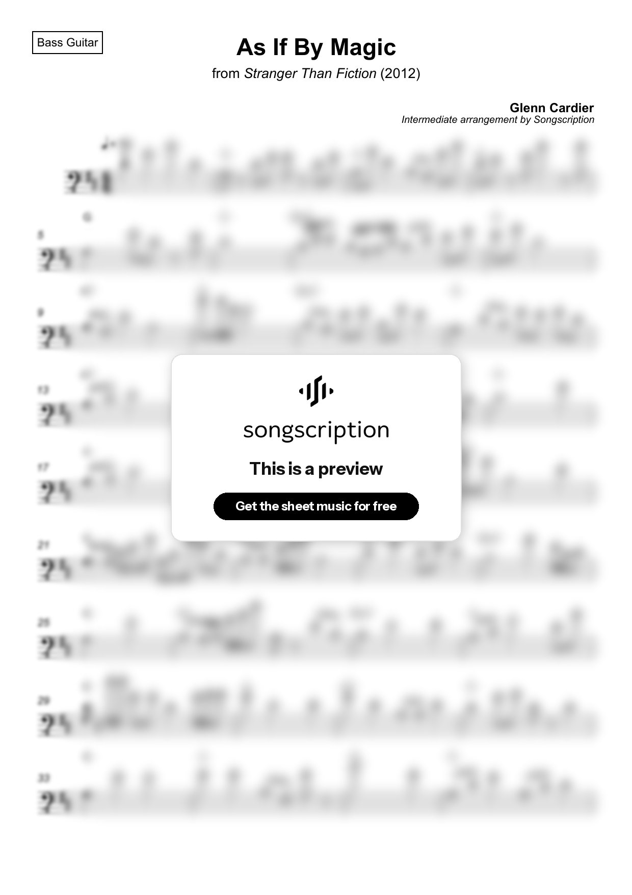 Intermediate Bass Guitar Sheet Music for "As If By Magic" by Glenn Cardier