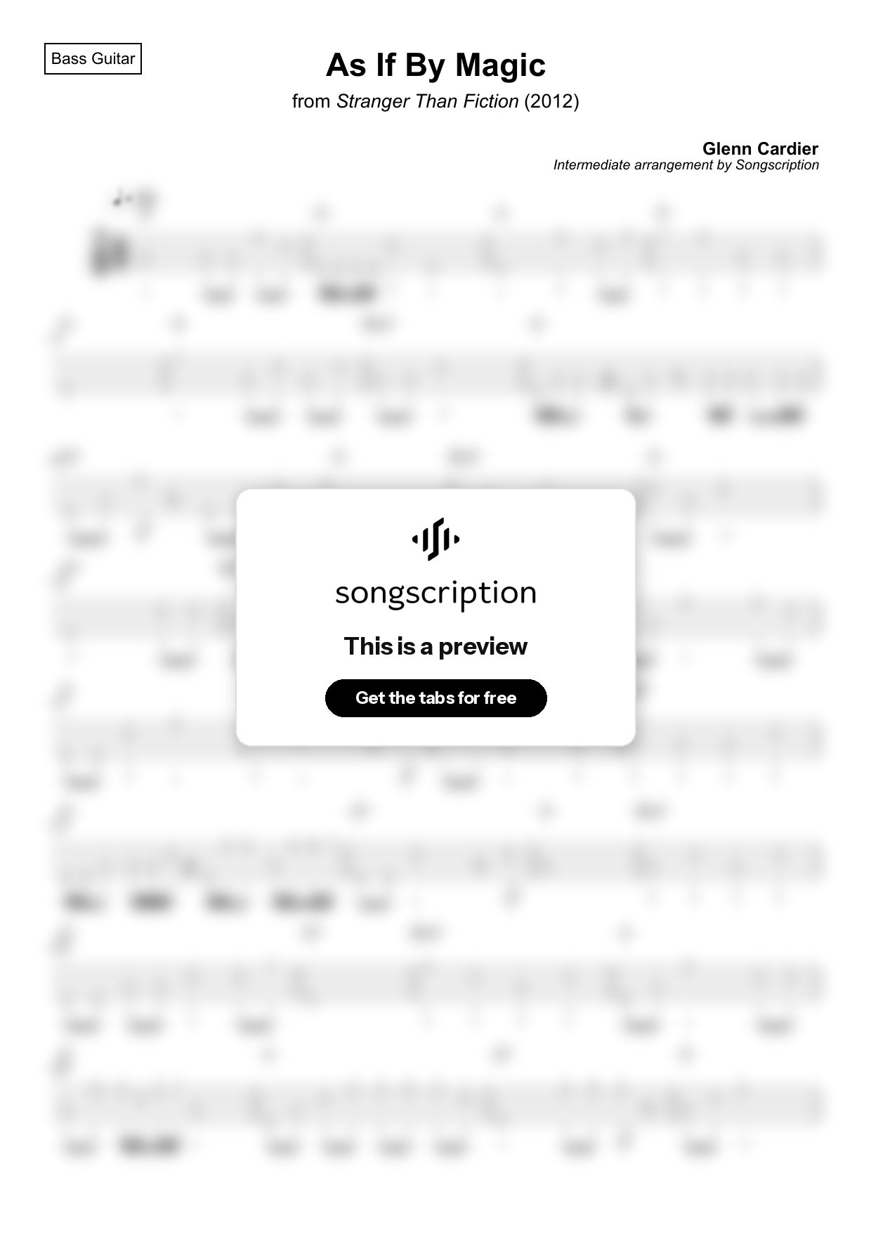 Intermediate Bass Guitar Tabs for "As If By Magic" by Glenn Cardier