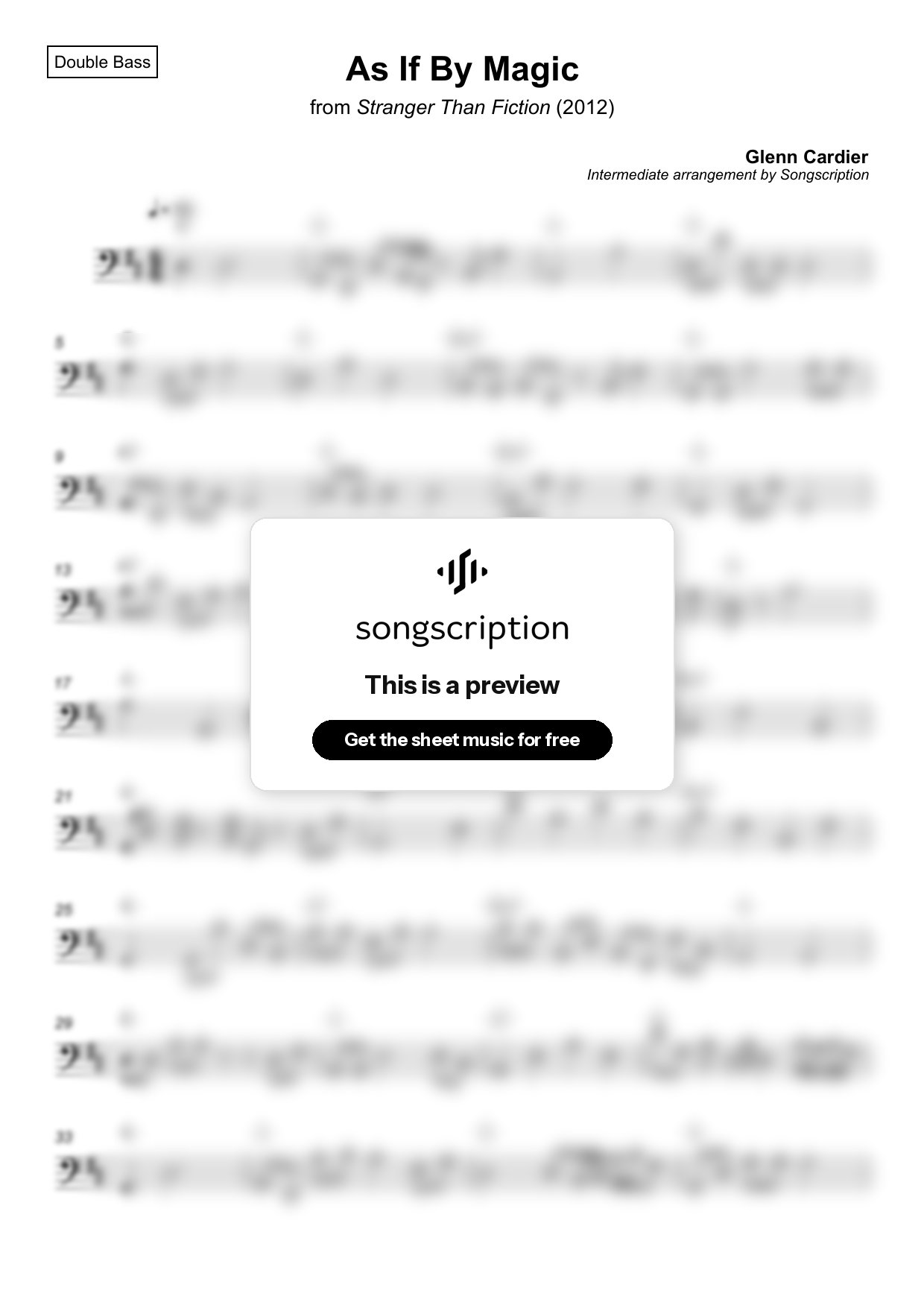 Intermediate Double Bass Sheet Music for "As If By Magic" by Glenn Cardier