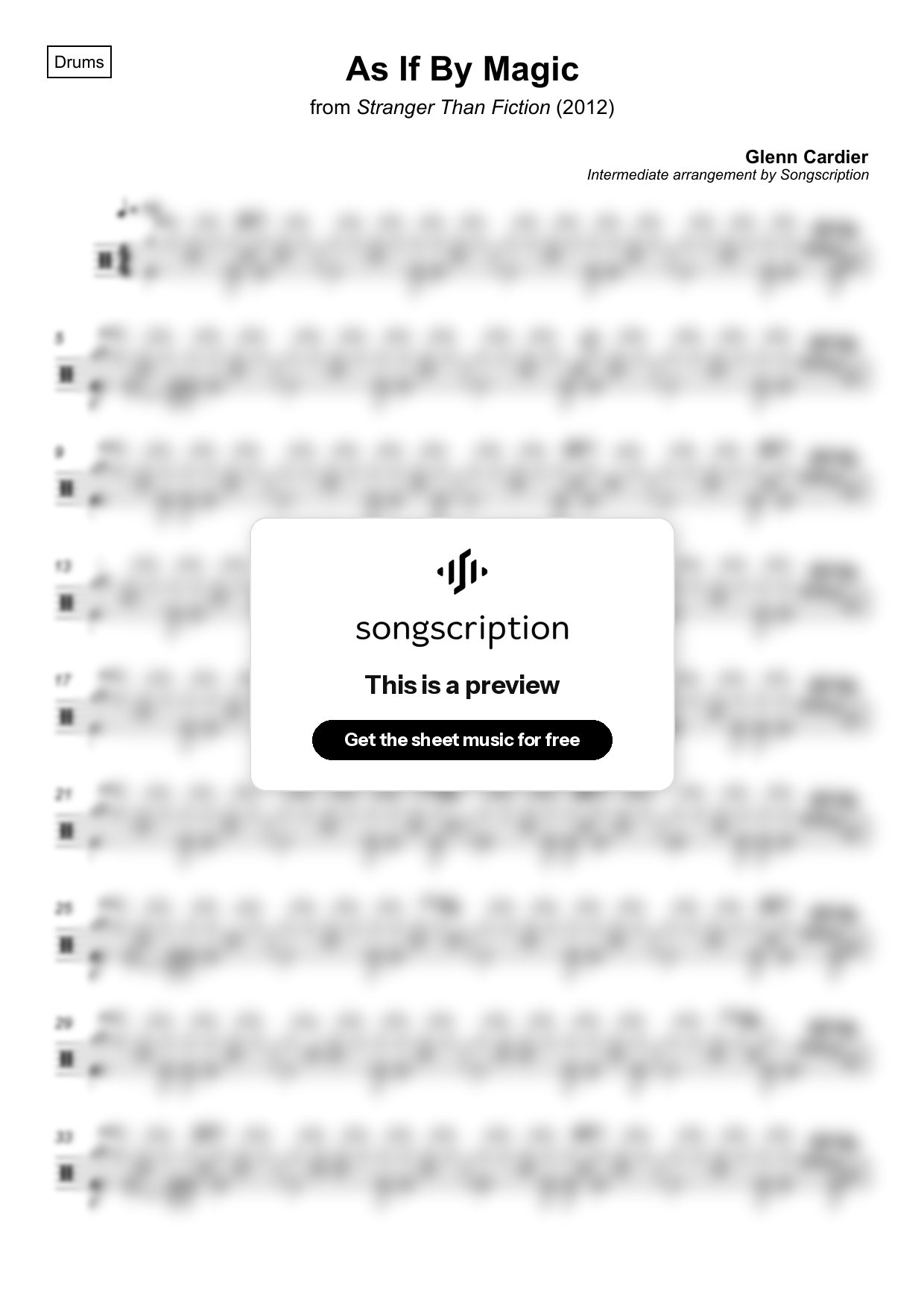 Intermediate Drums Sheet Music for "As If By Magic" by Glenn Cardier