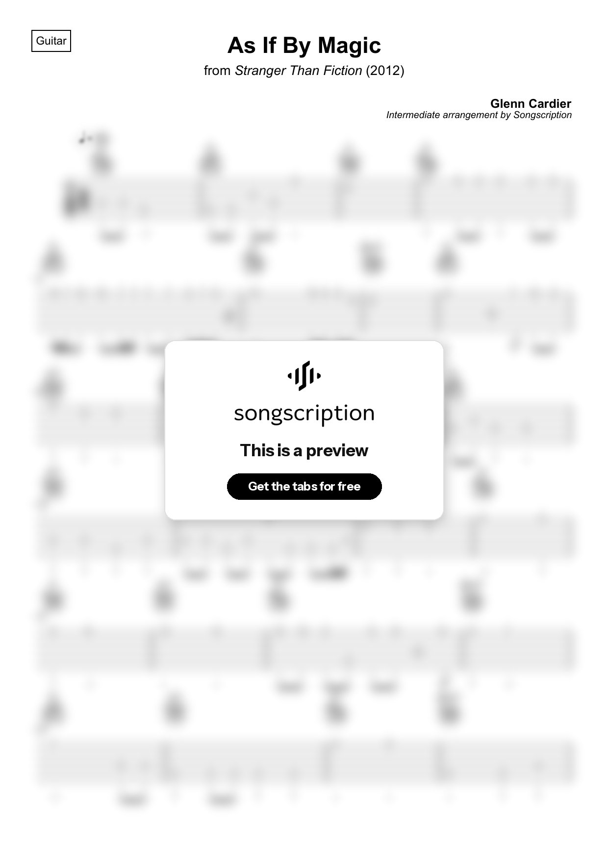 Intermediate Acoustic Guitar Tabs for "As If By Magic" by Glenn Cardier