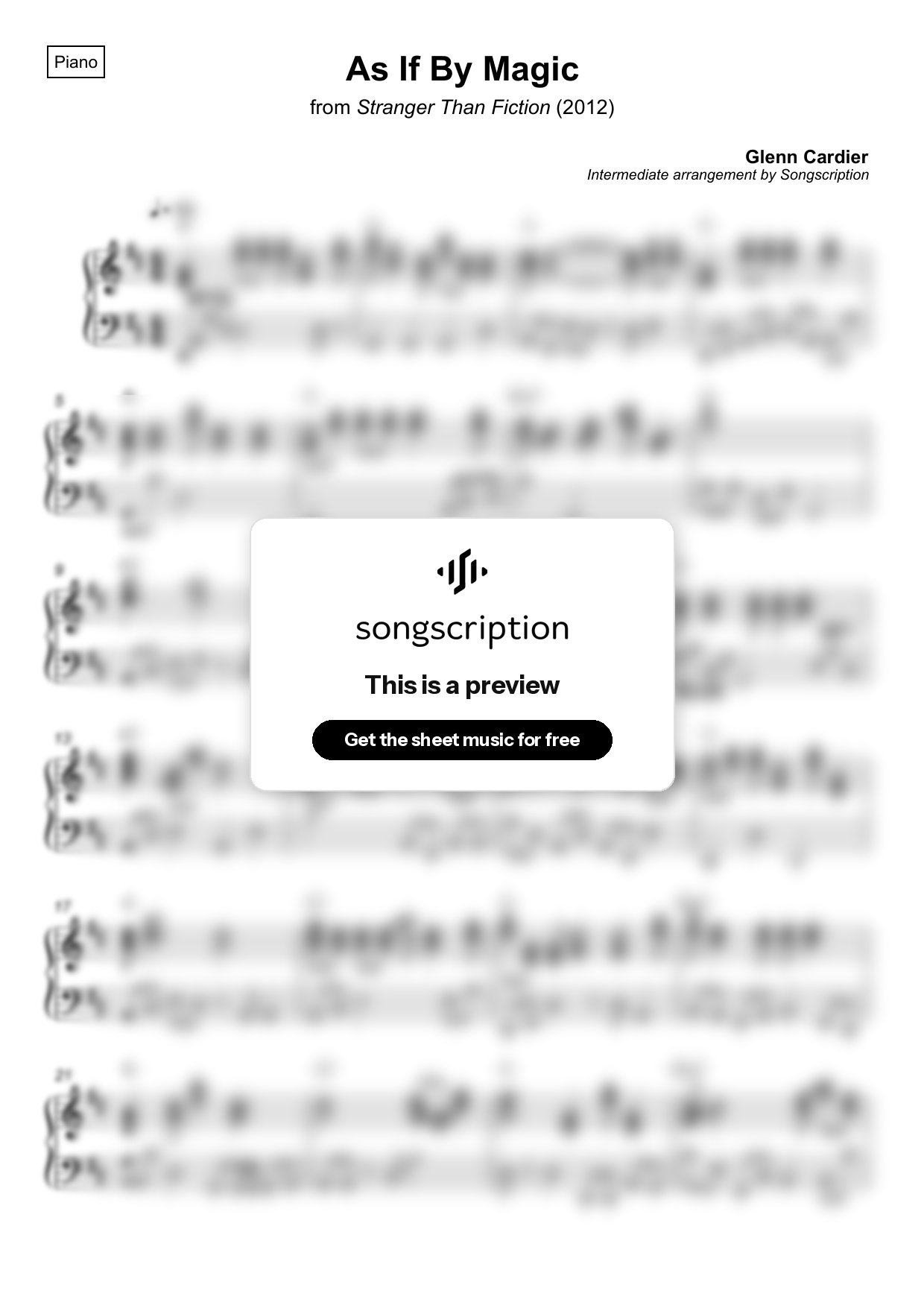 Intermediate Piano Sheet Music for "As If By Magic" by Glenn Cardier