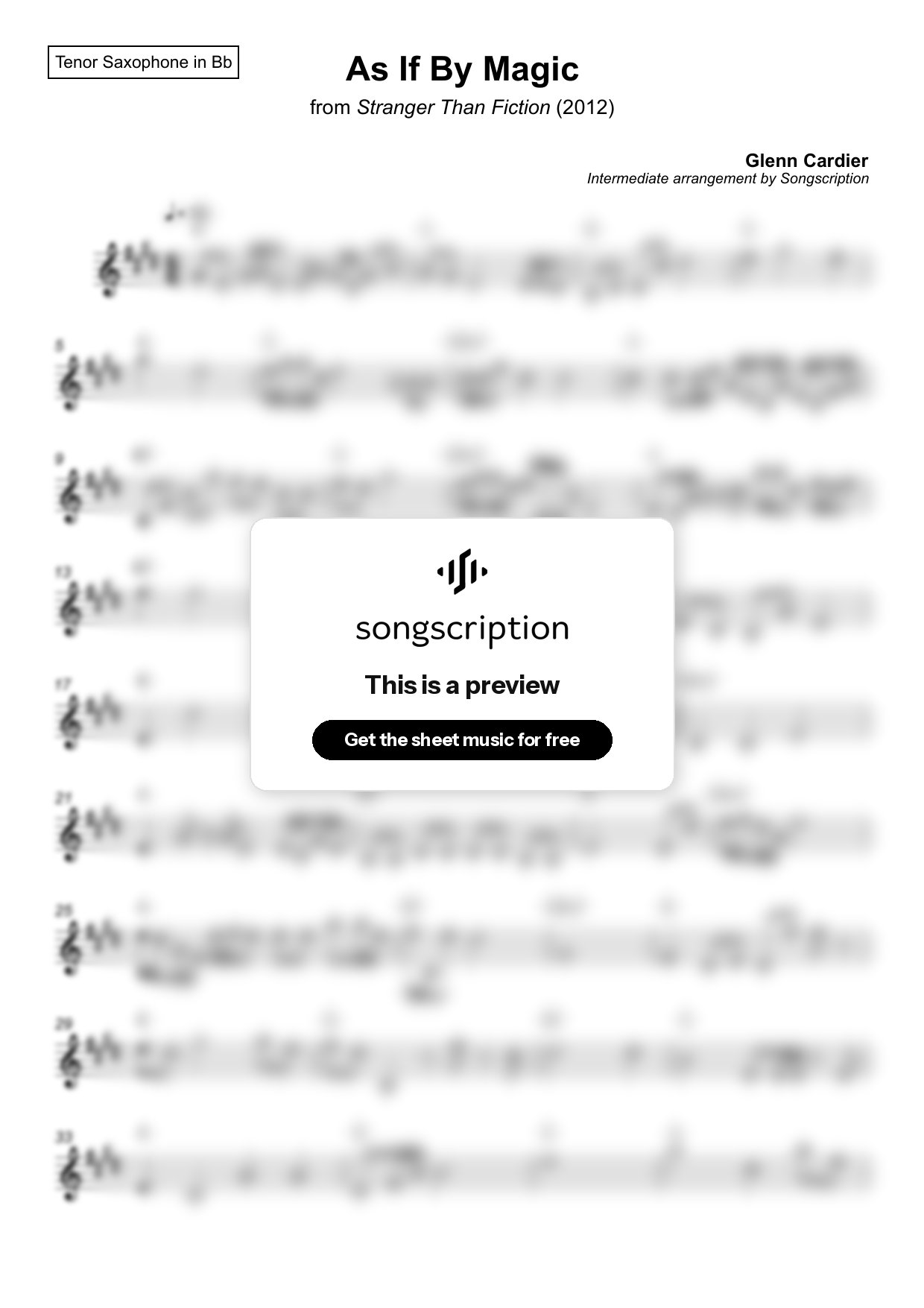 Intermediate Tenor Sax Sheet Music for "As If By Magic" by Glenn Cardier