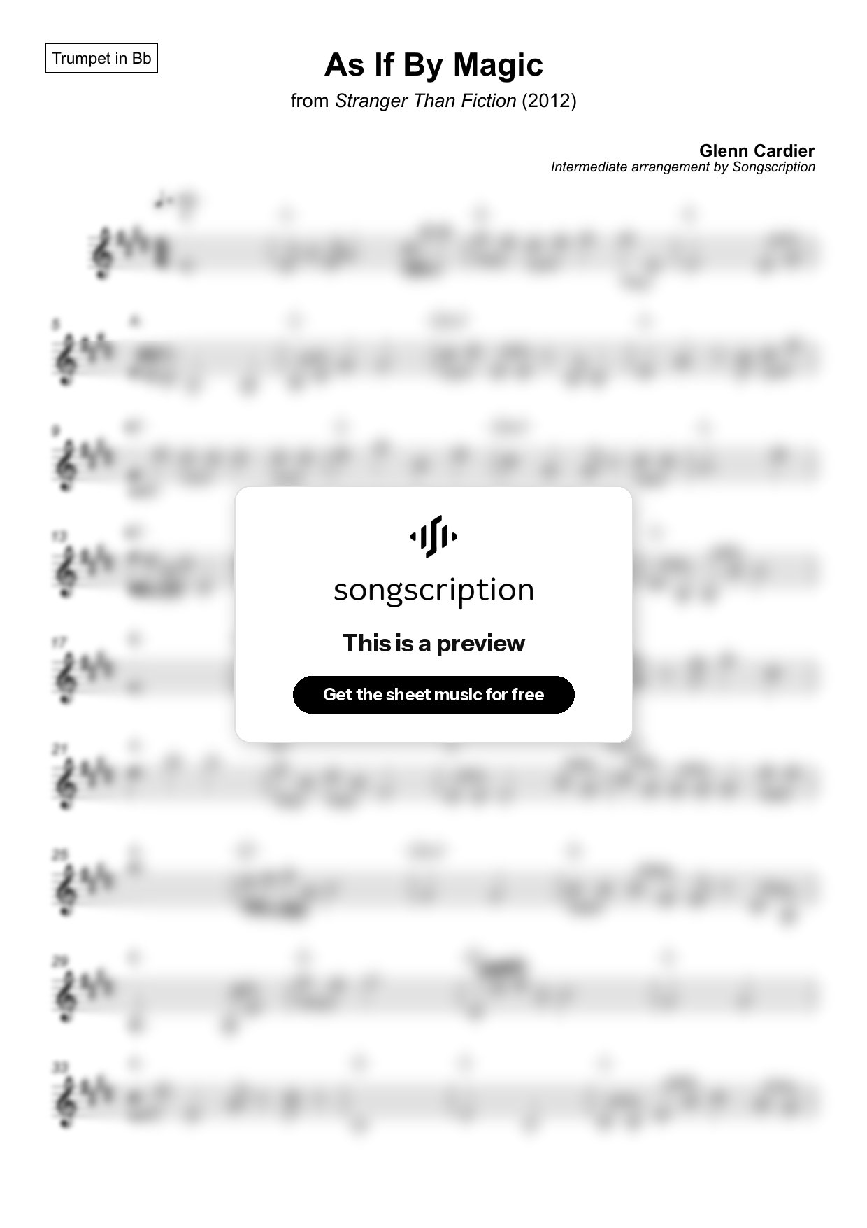 Intermediate Trumpet Sheet Music for "As If By Magic" by Glenn Cardier
