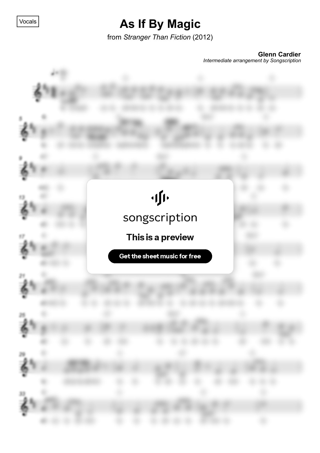 Intermediate Vocals Sheet Music for "As If By Magic" by Glenn Cardier