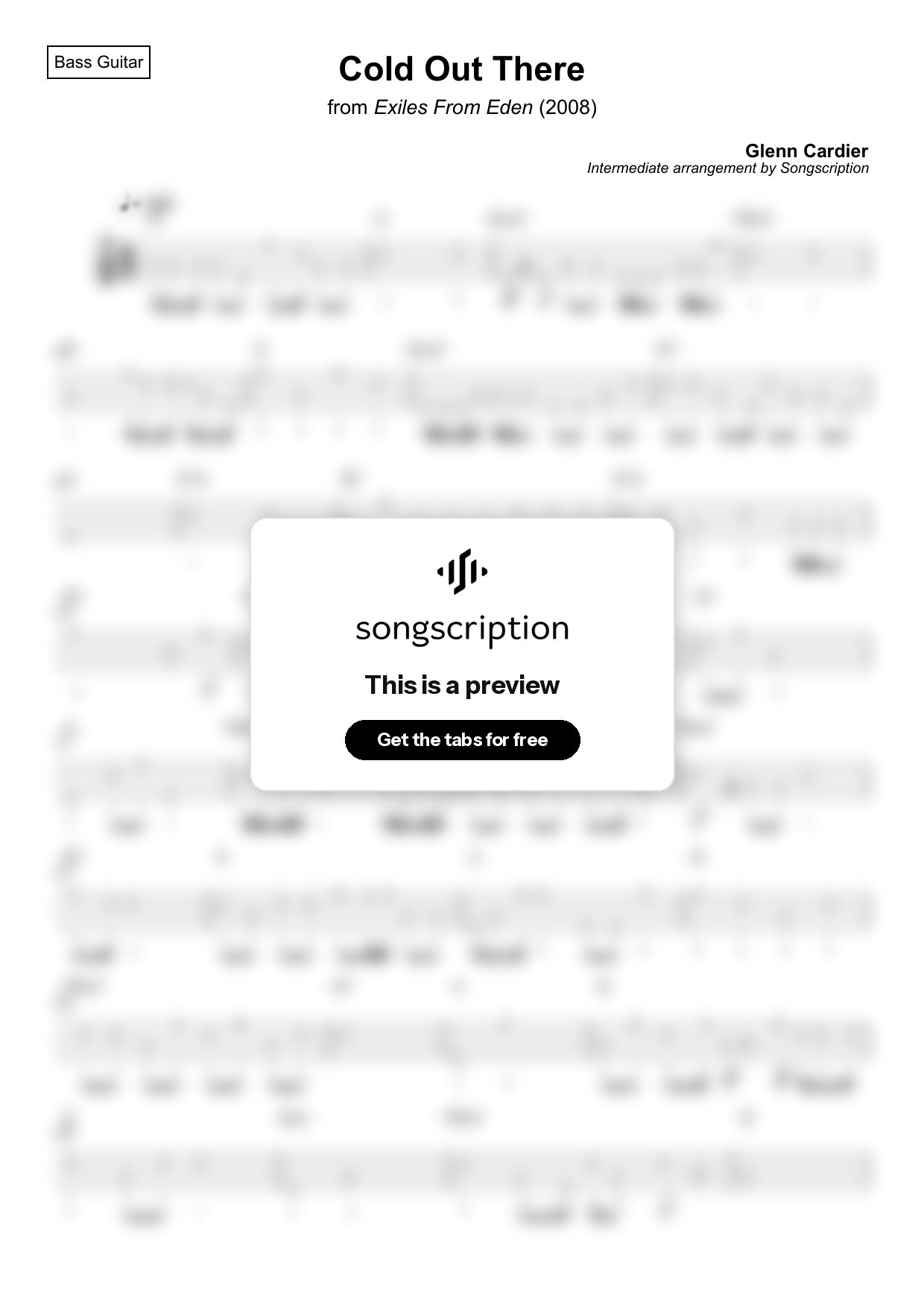 Intermediate Bass Guitar Tabs for "Cold Out There" by Glenn Cardier