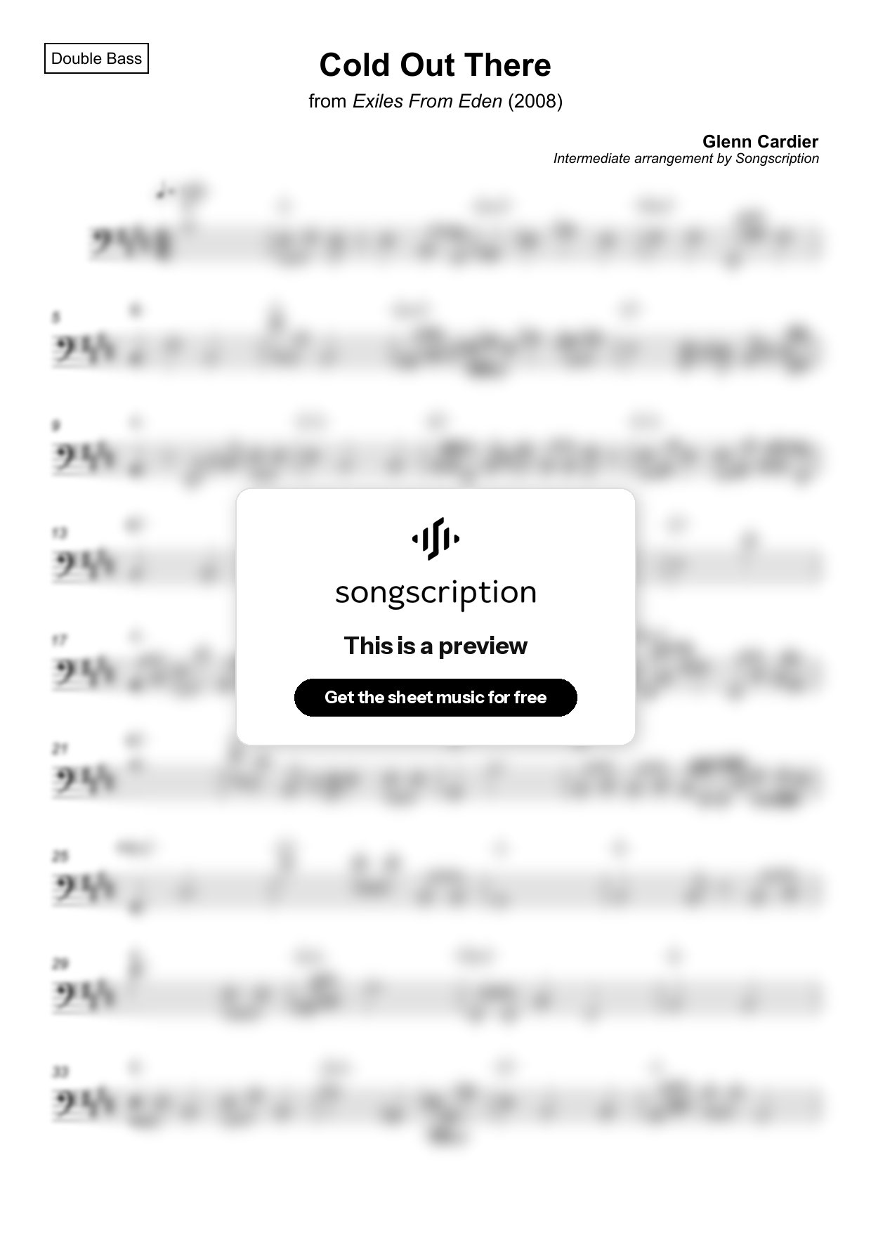 Intermediate Double Bass Sheet Music for "Cold Out There" by Glenn Cardier