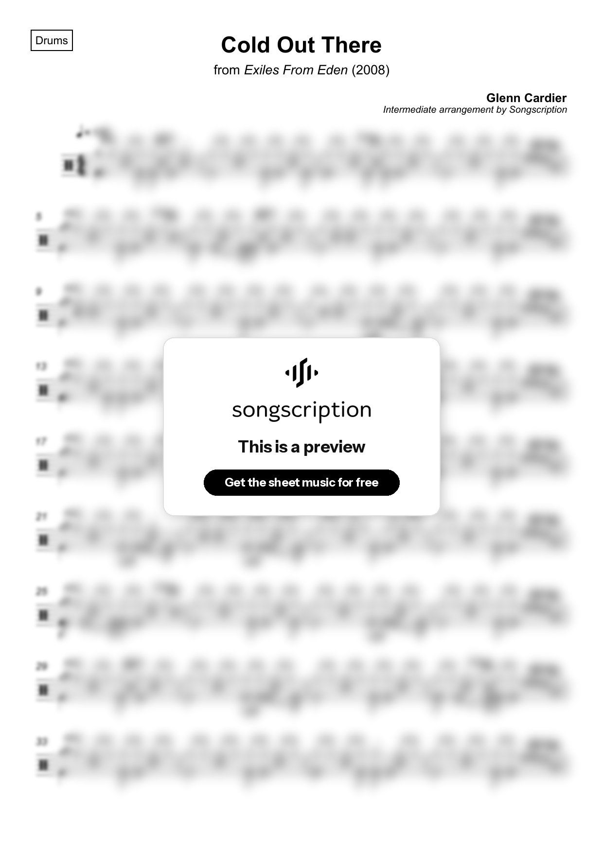 Intermediate Drums Sheet Music for "Cold Out There" by Glenn Cardier