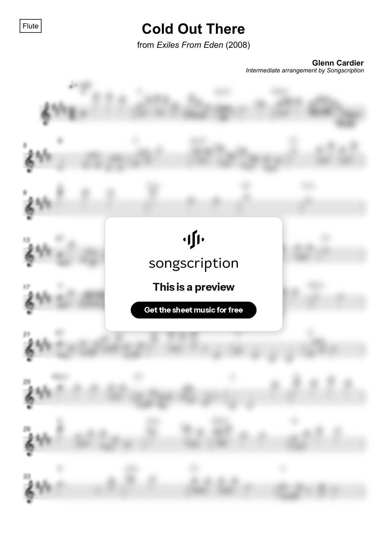 Intermediate Flute Sheet Music for "Cold Out There" by Glenn Cardier