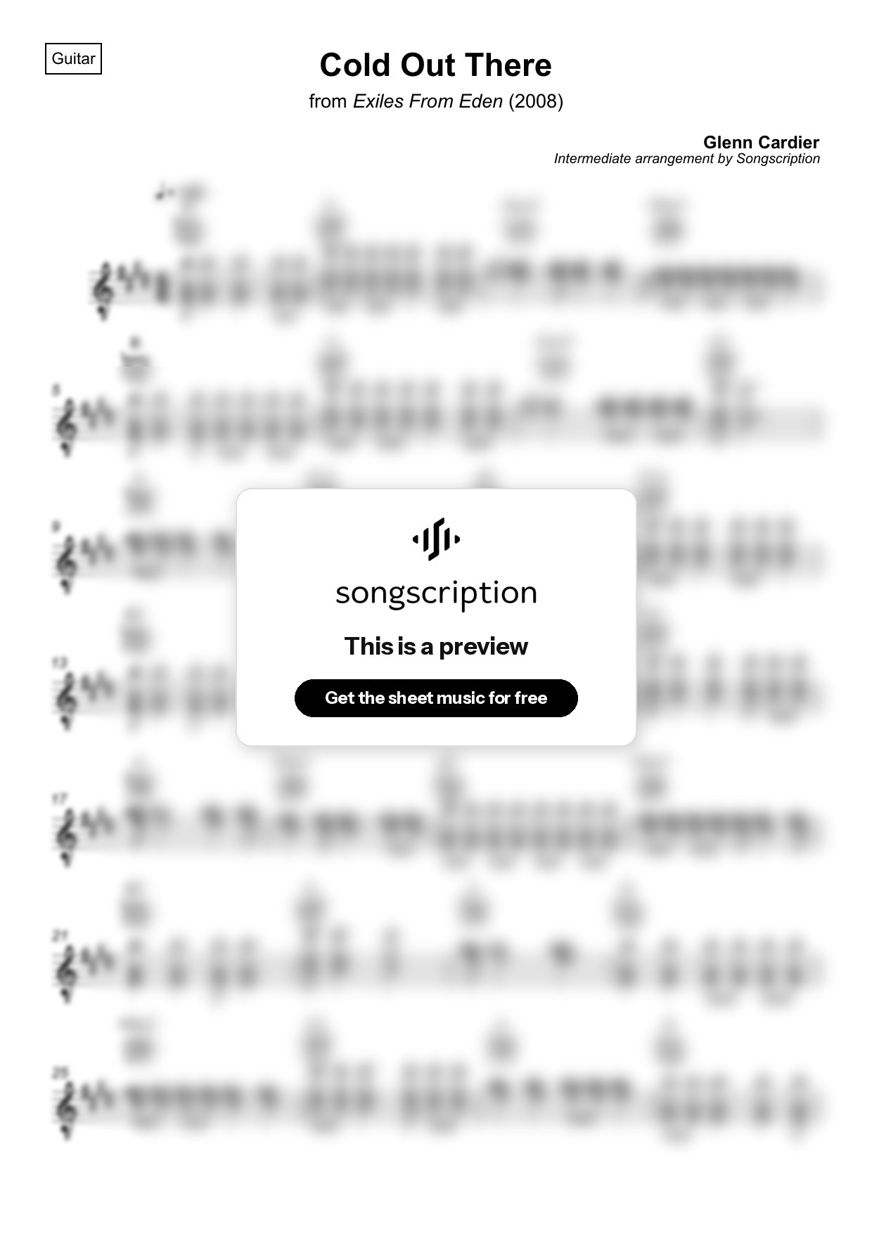 Intermediate Acoustic Guitar Sheet Music for "Cold Out There" by Glenn Cardier