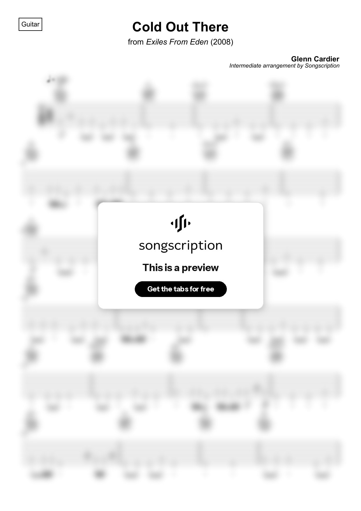 Intermediate Acoustic Guitar Tabs for "Cold Out There" by Glenn Cardier