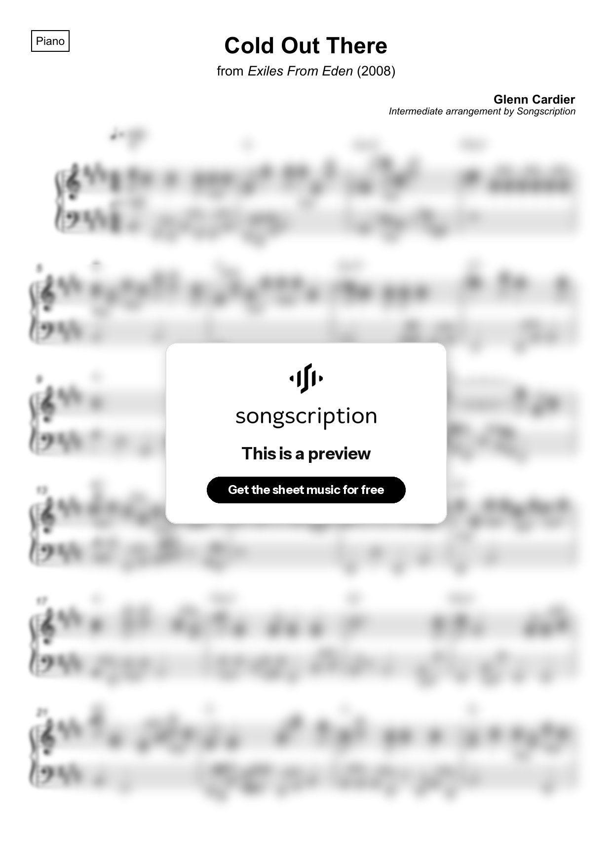 Intermediate Piano Sheet Music for "Cold Out There" by Glenn Cardier