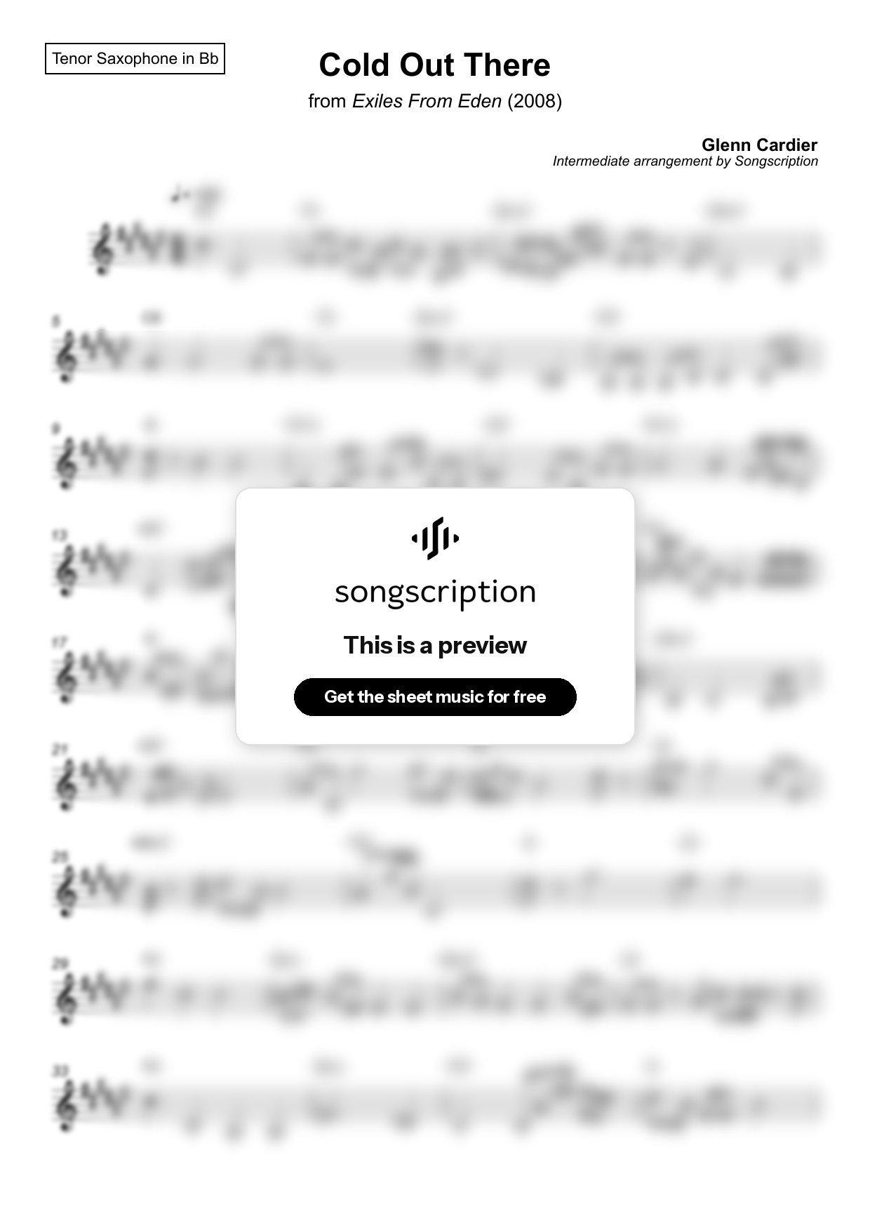 Intermediate Tenor Sax Sheet Music for "Cold Out There" by Glenn Cardier