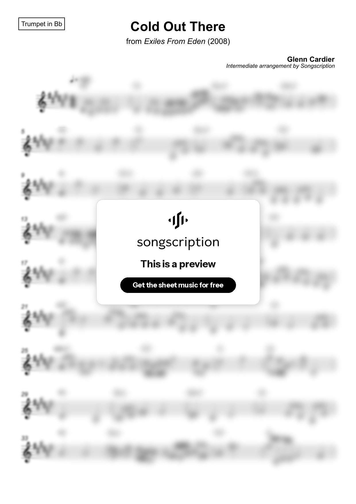Intermediate Trumpet Sheet Music for "Cold Out There" by Glenn Cardier
