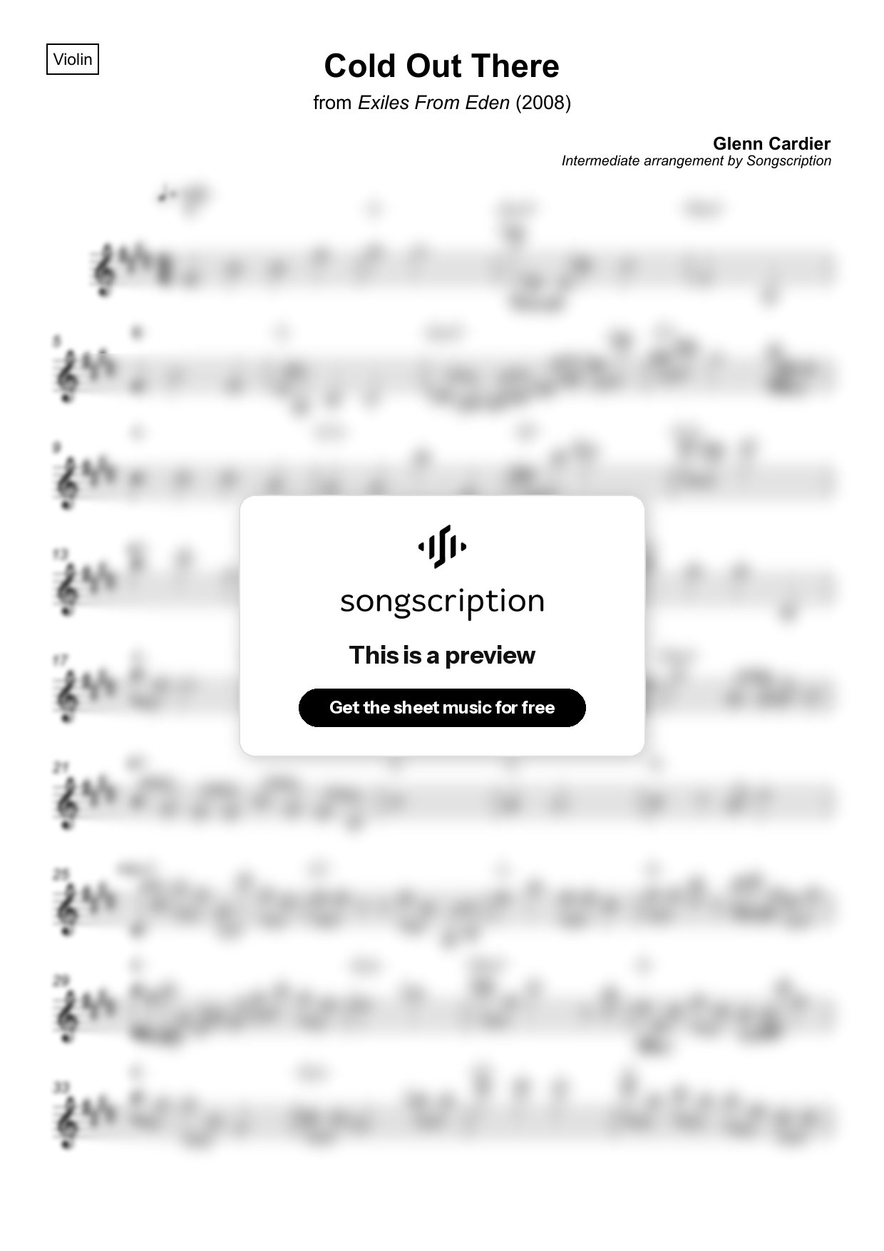 Intermediate Violin Sheet Music for "Cold Out There" by Glenn Cardier