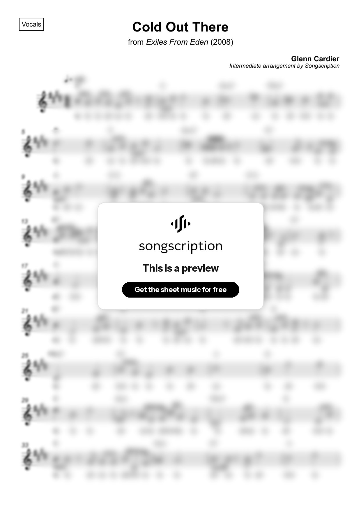 Intermediate Vocals Sheet Music for "Cold Out There" by Glenn Cardier
