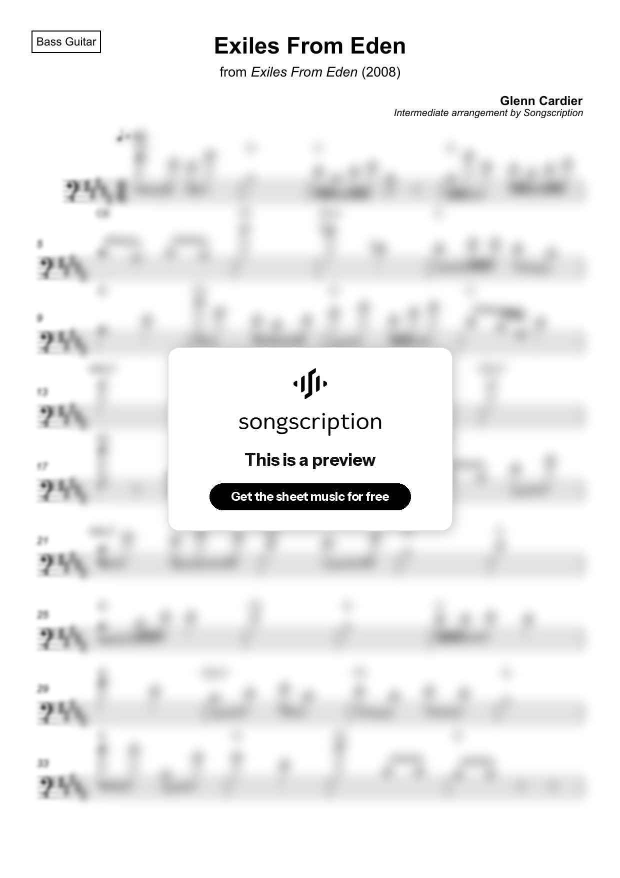 Intermediate Bass Guitar Sheet Music for "Exiles From Eden" by Glenn Cardier