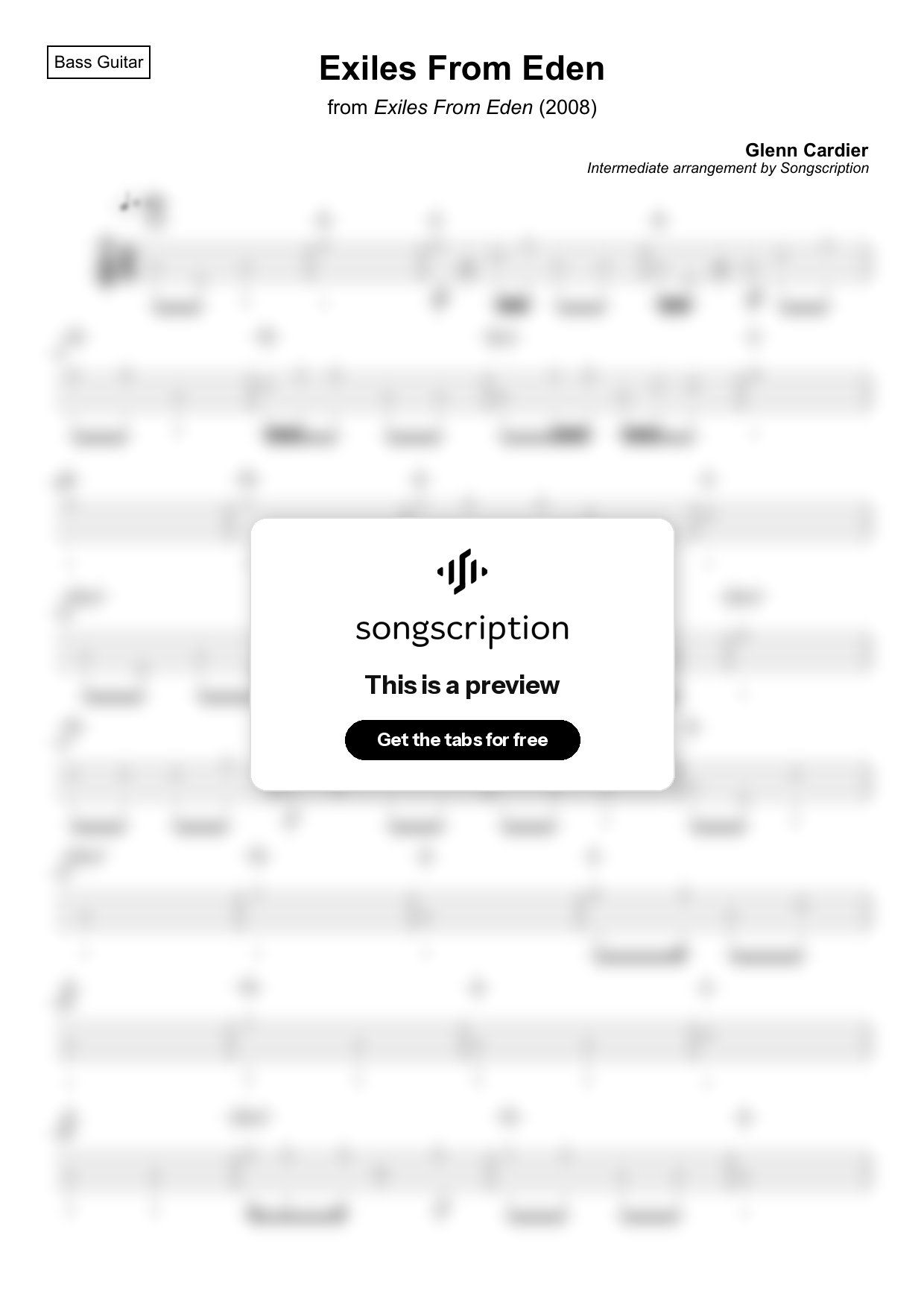 Intermediate Bass Guitar Tabs for "Exiles From Eden" by Glenn Cardier