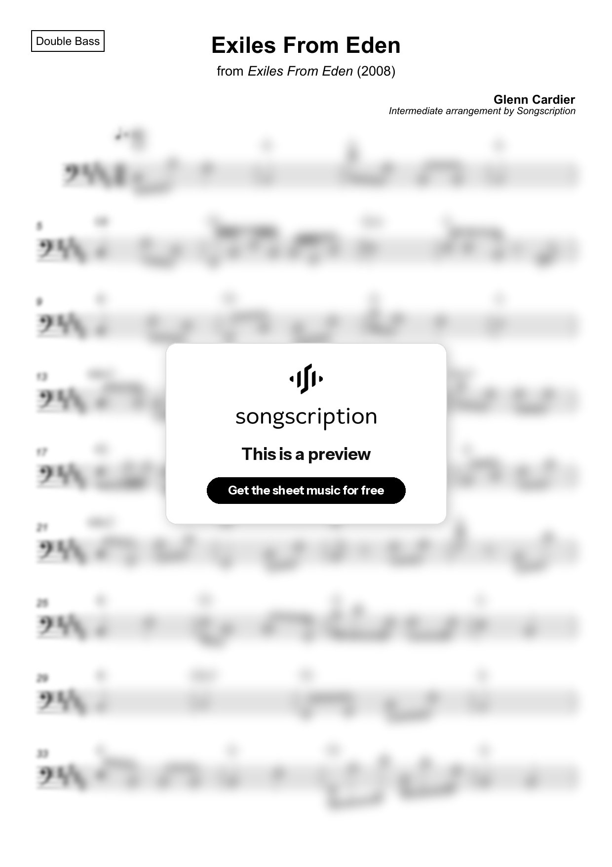 Intermediate Double Bass Sheet Music for "Exiles From Eden" by Glenn Cardier