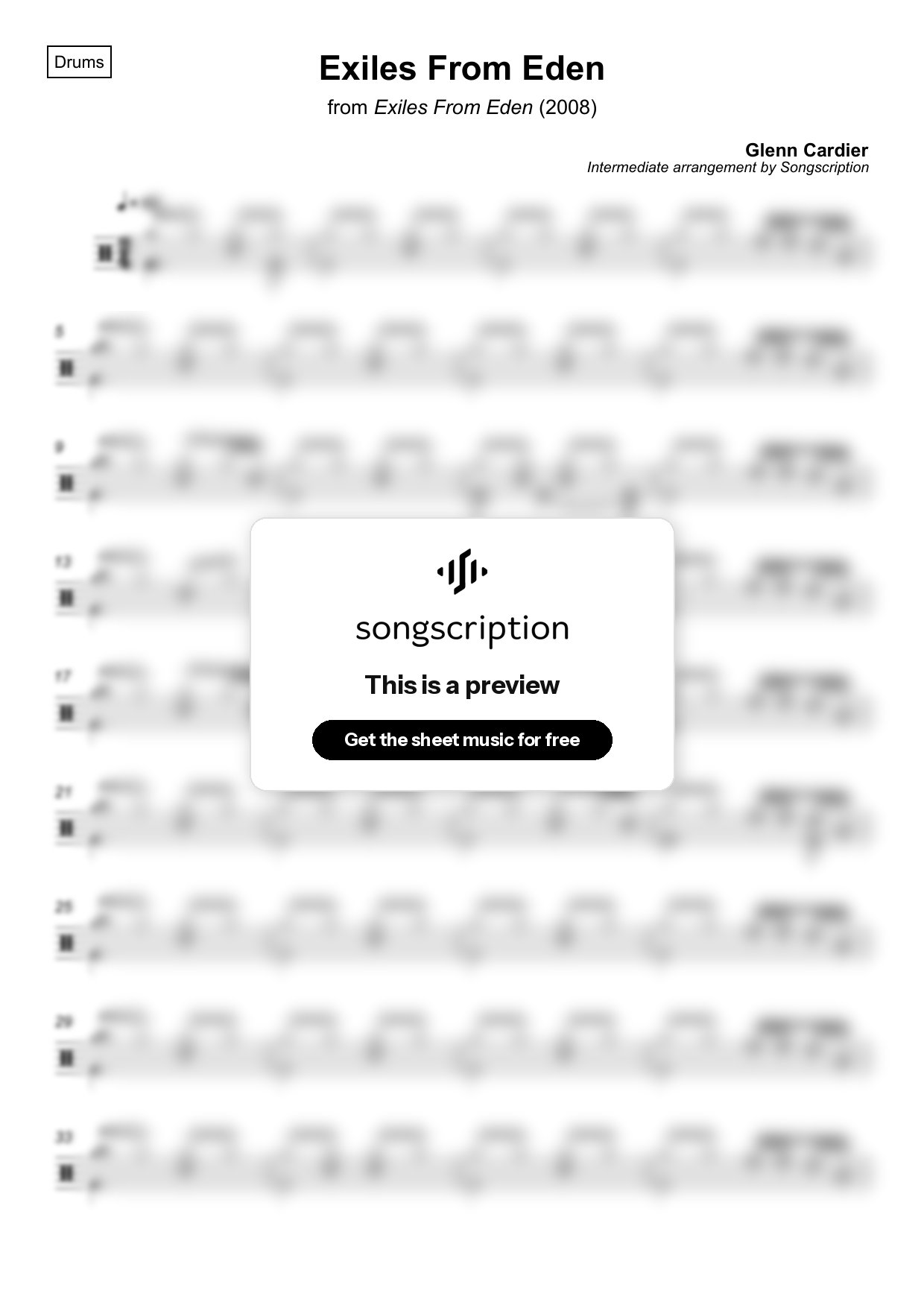 Intermediate Drums Sheet Music for "Exiles From Eden" by Glenn Cardier