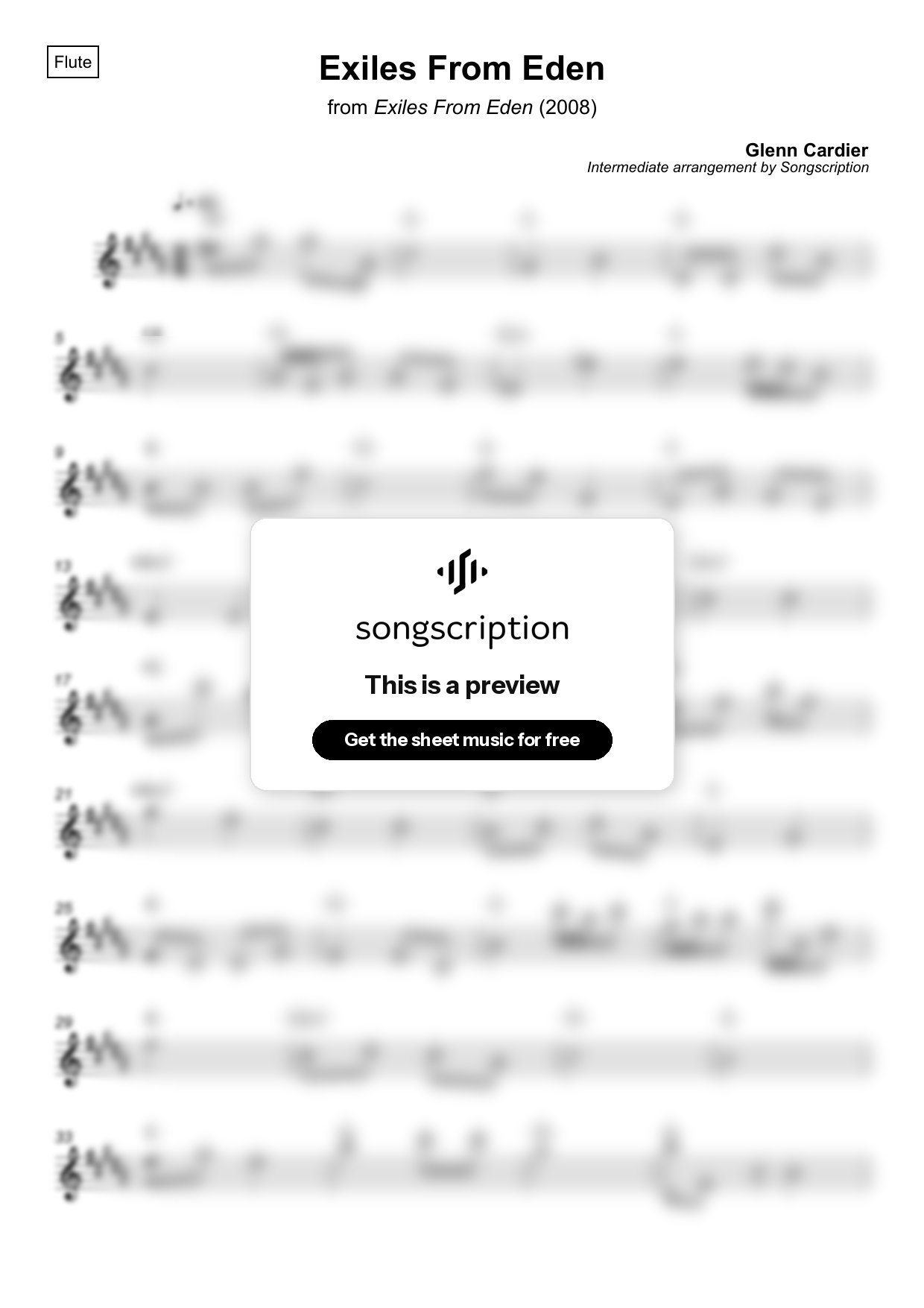 Intermediate Flute Sheet Music for "Exiles From Eden" by Glenn Cardier