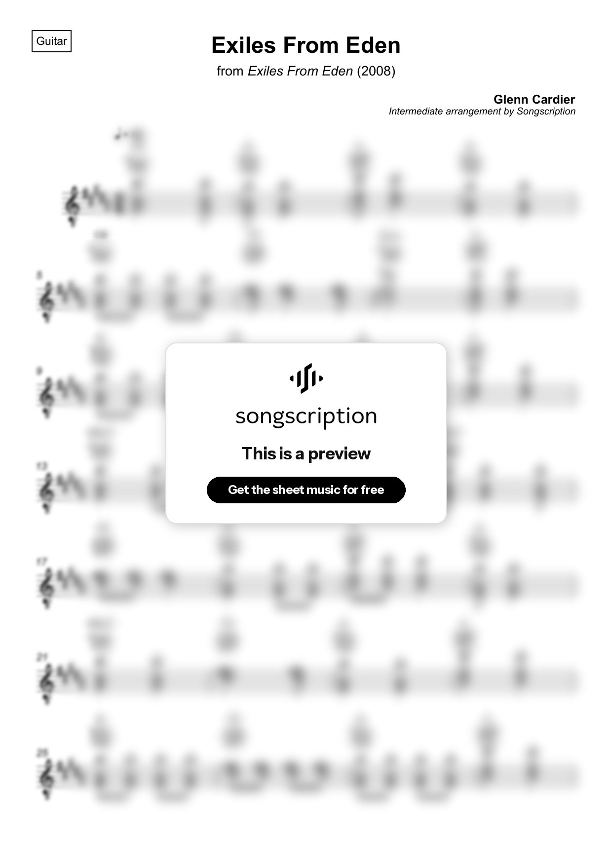 Intermediate Acoustic Guitar Sheet Music for "Exiles From Eden" by Glenn Cardier
