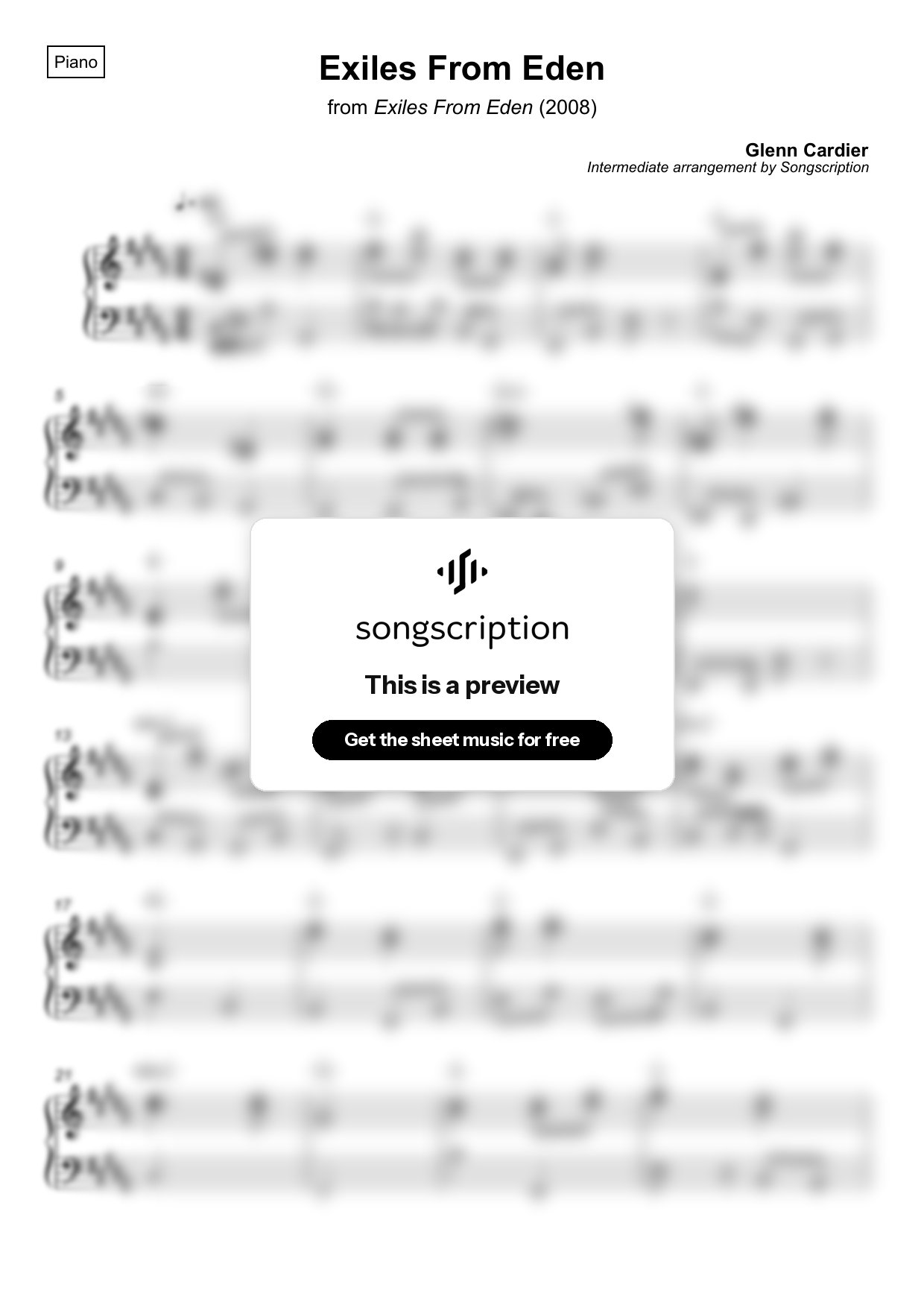 Intermediate Piano Sheet Music for "Exiles From Eden" by Glenn Cardier