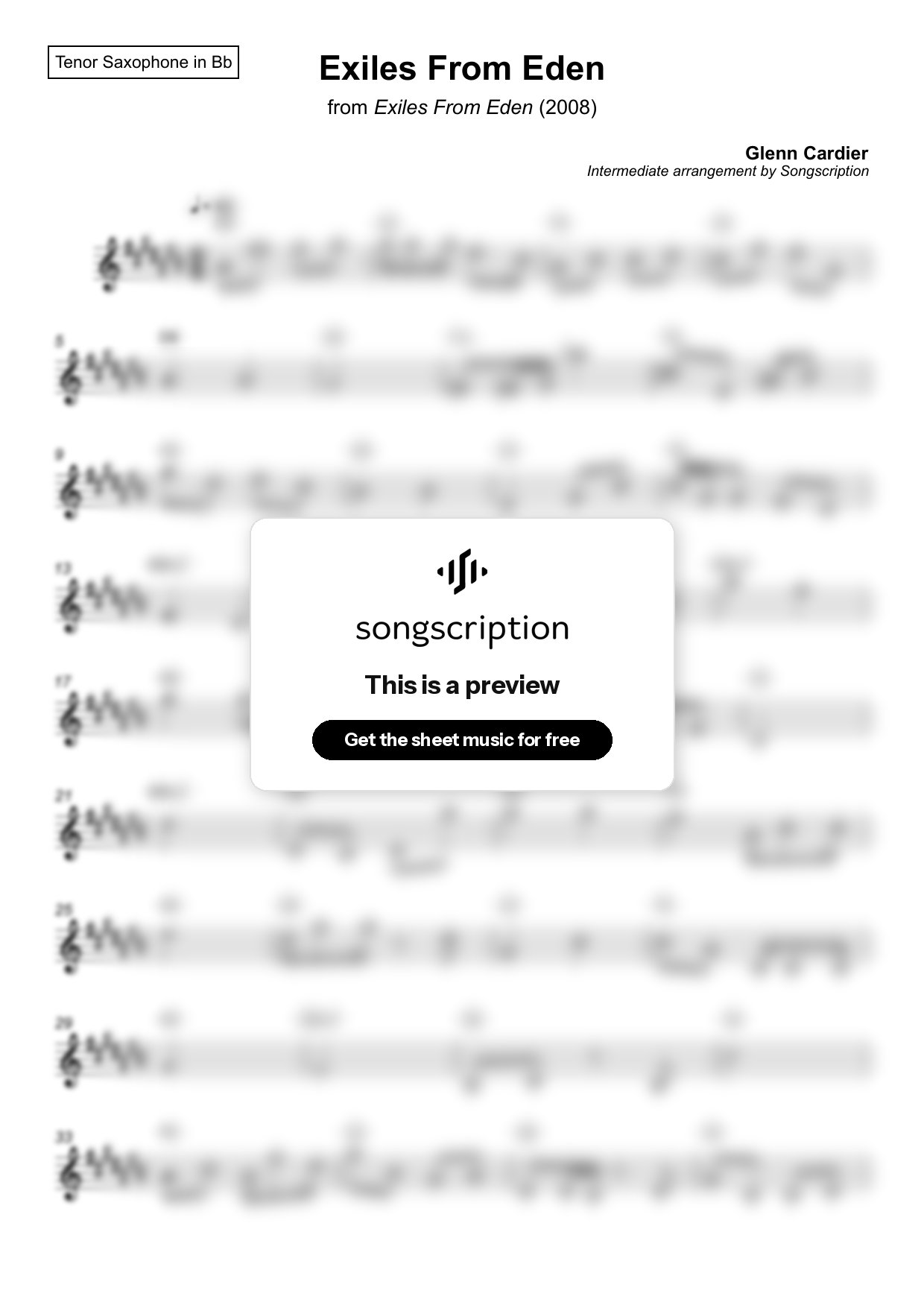 Intermediate Tenor Sax Sheet Music for "Exiles From Eden" by Glenn Cardier