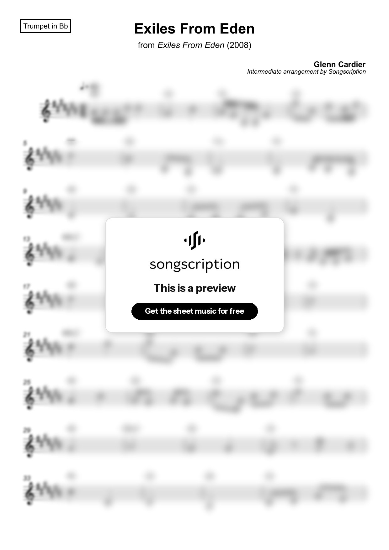 Intermediate Trumpet Sheet Music for "Exiles From Eden" by Glenn Cardier