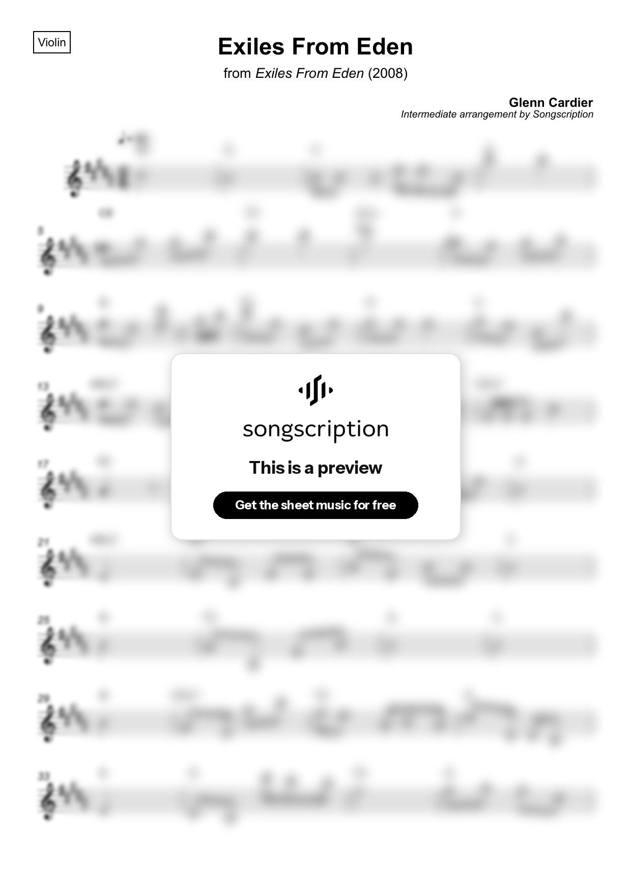 Intermediate Violin Sheet Music for "Exiles From Eden" by Glenn Cardier