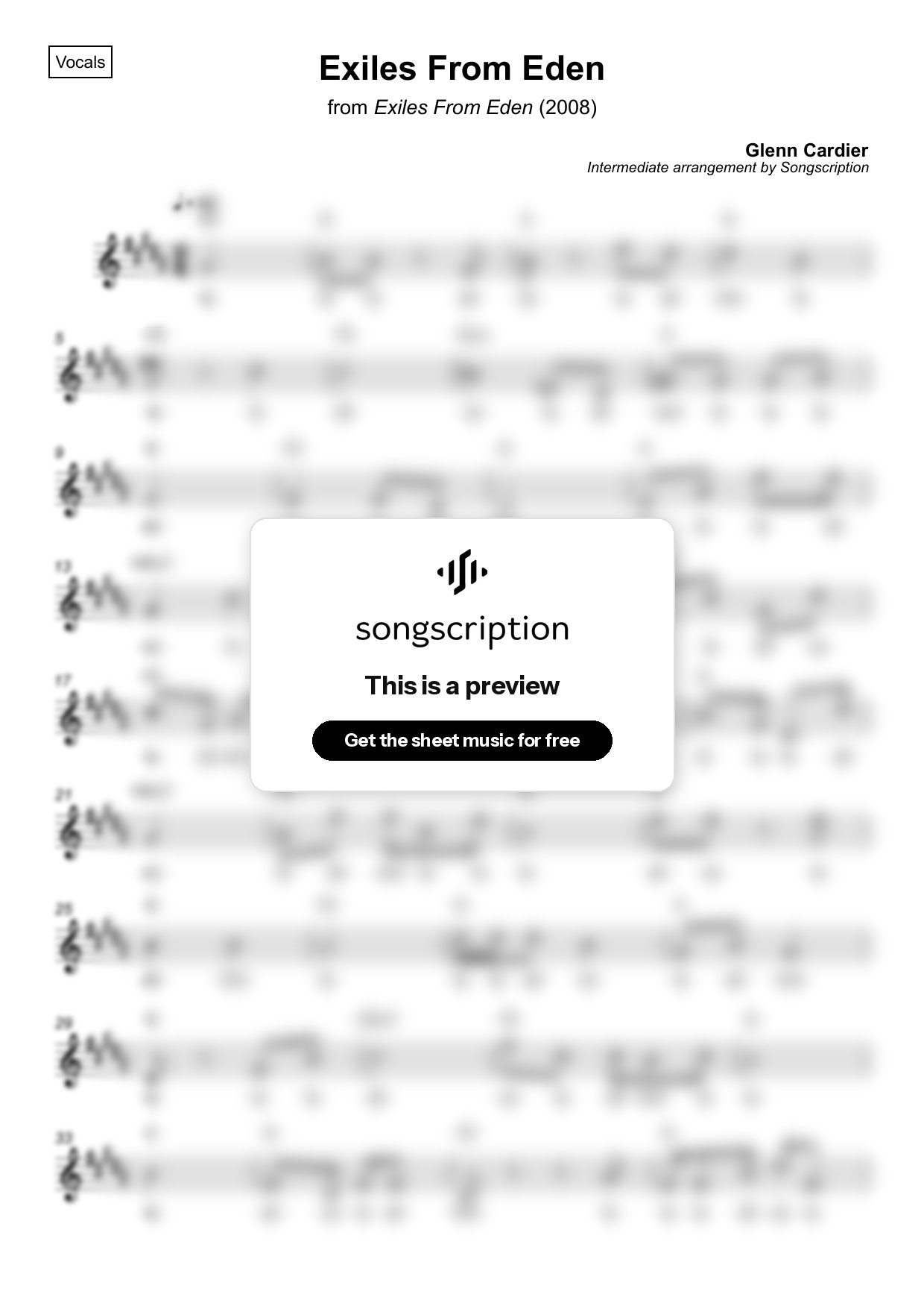 Intermediate Vocals Sheet Music for "Exiles From Eden" by Glenn Cardier