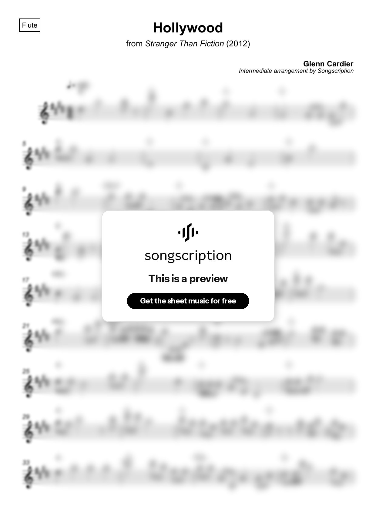 Intermediate Flute Sheet Music for "Hollywood" by Glenn Cardier
