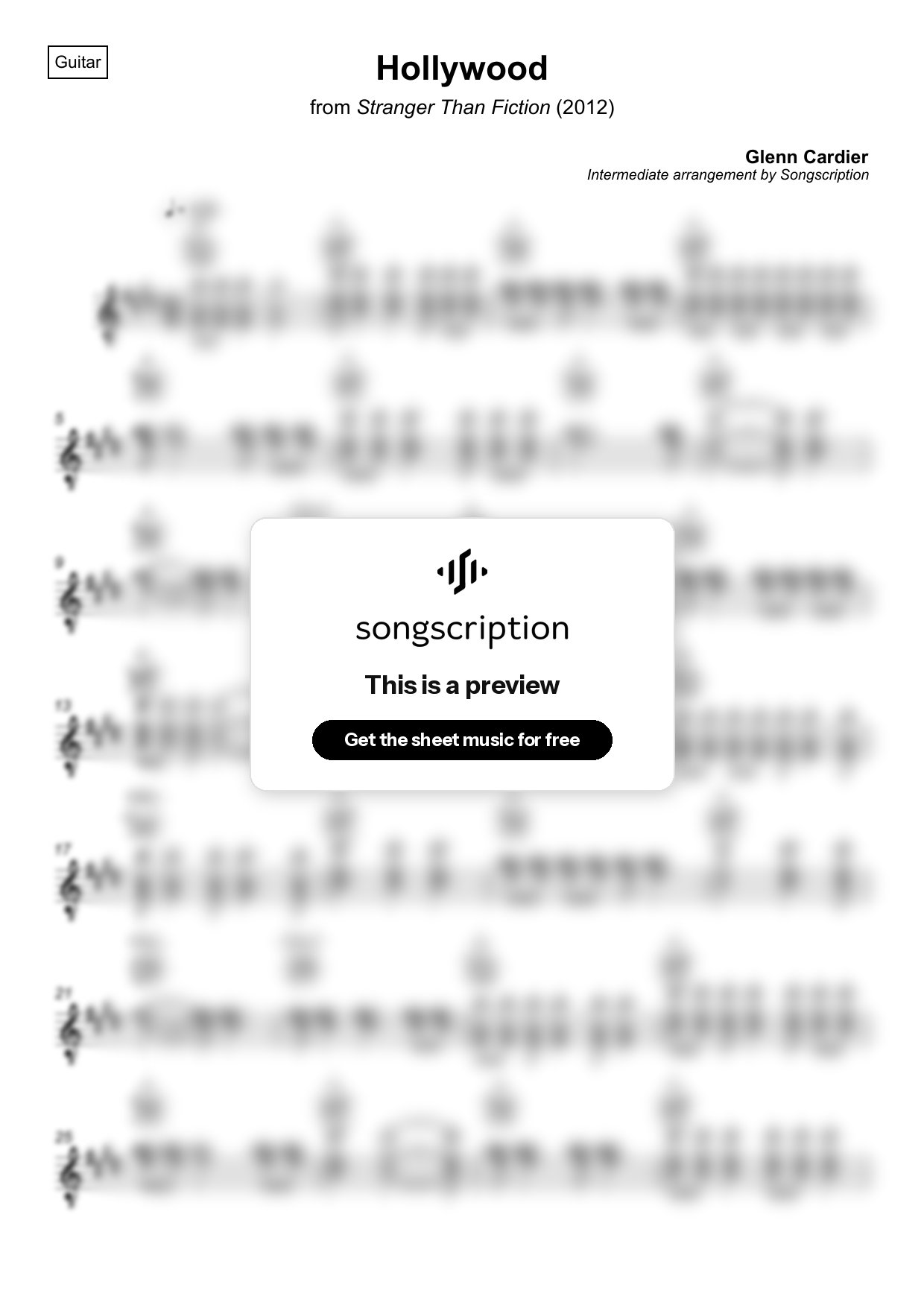 Intermediate Acoustic Guitar Sheet Music for "Hollywood" by Glenn Cardier