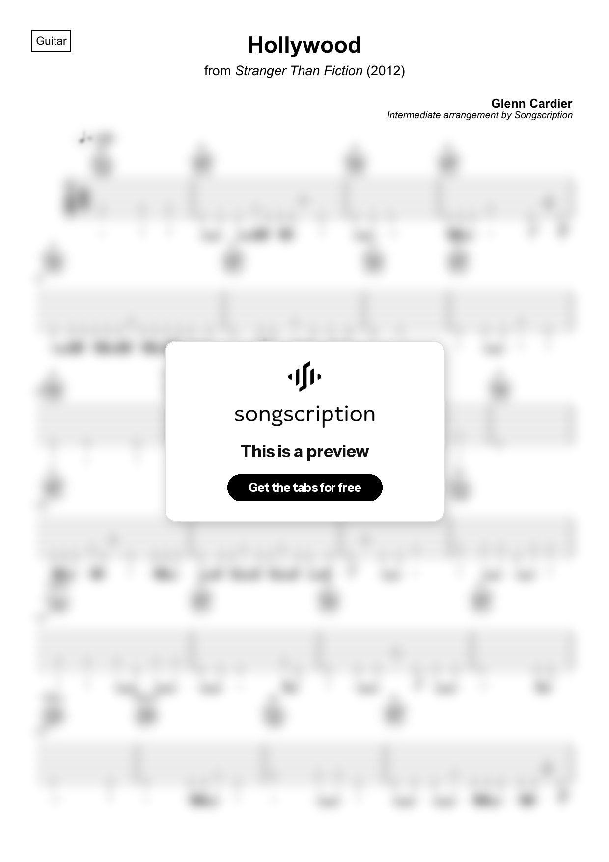 Intermediate Acoustic Guitar Tabs for "Hollywood" by Glenn Cardier