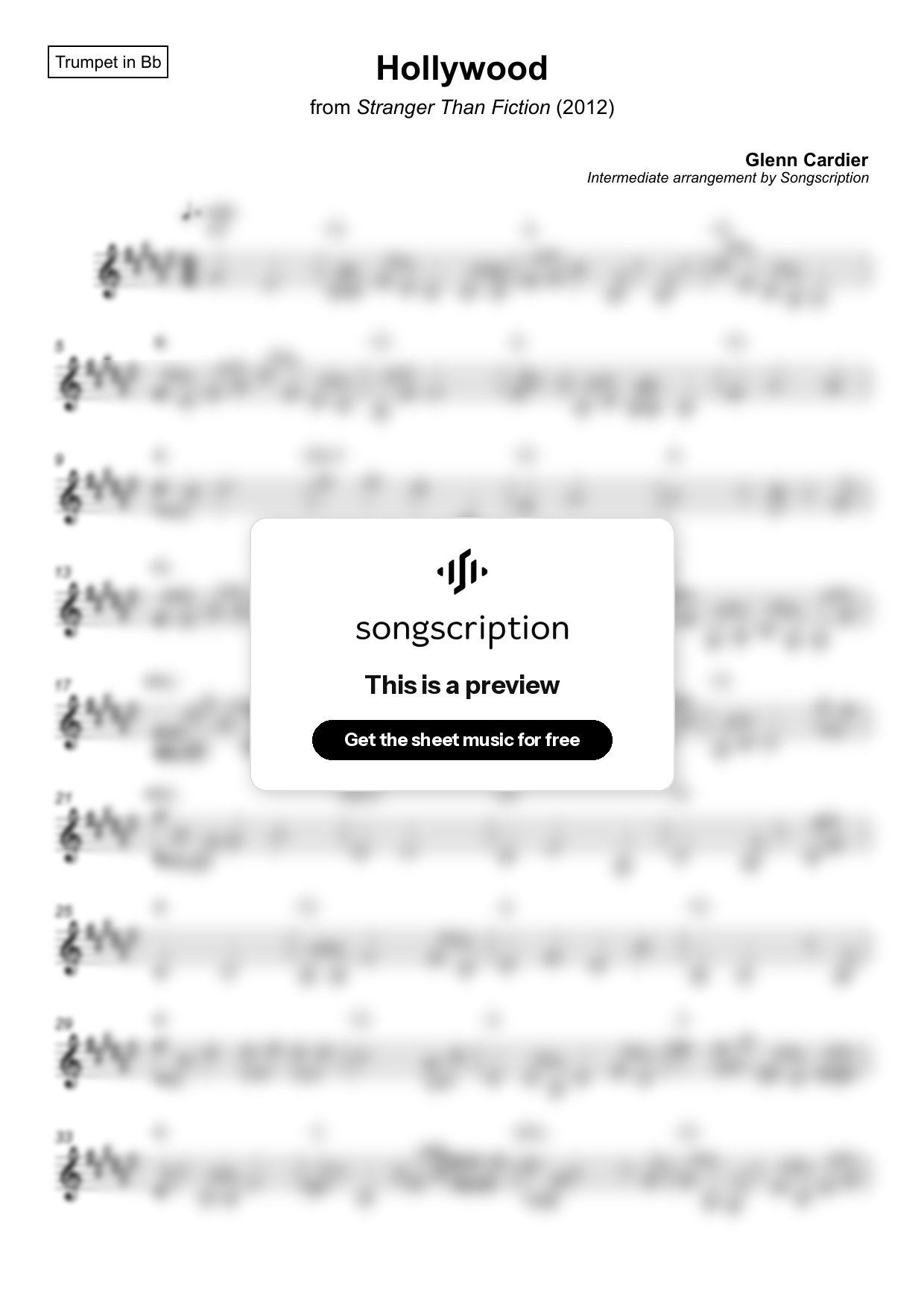 Intermediate Trumpet Sheet Music for "Hollywood" by Glenn Cardier