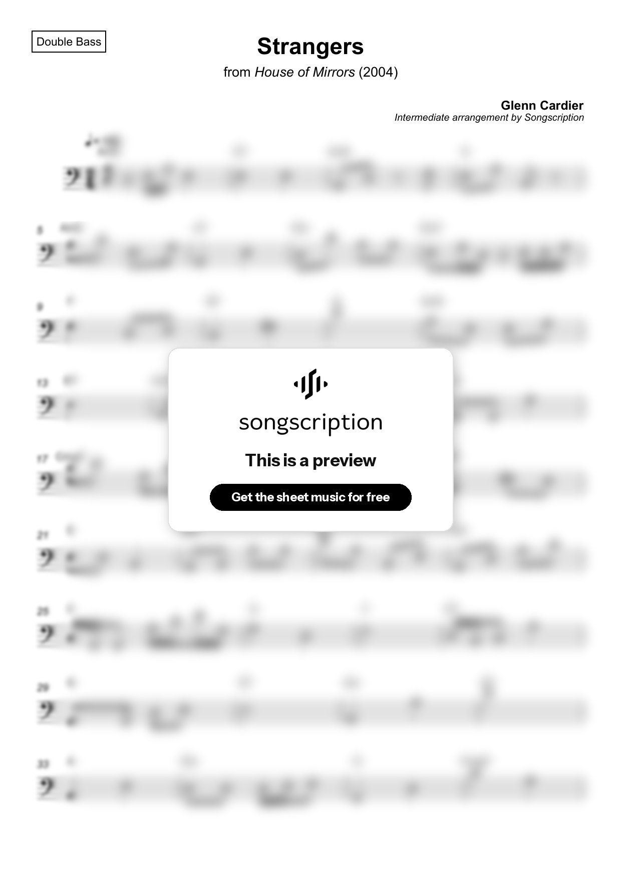 Intermediate Double Bass Sheet Music for "Strangers" by Glenn Cardier