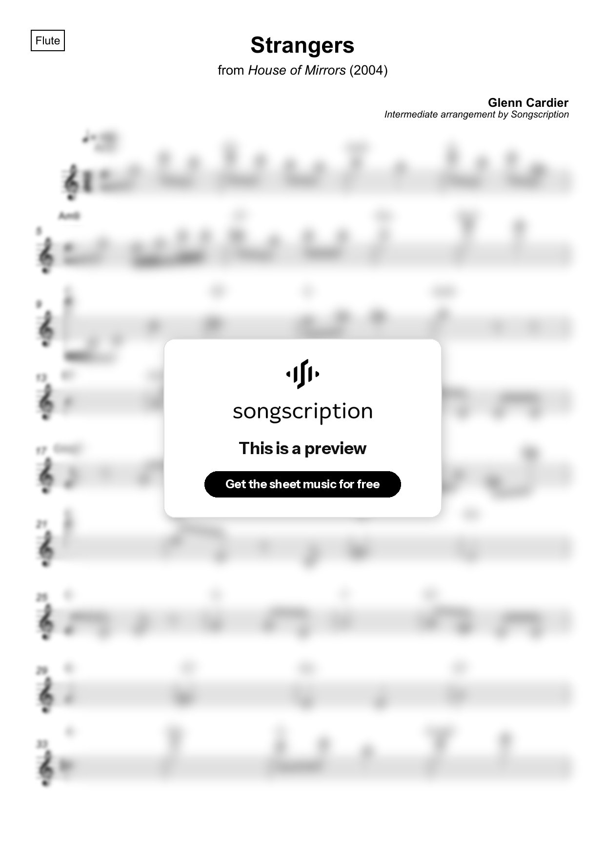 Intermediate Flute Sheet Music for "Strangers" by Glenn Cardier