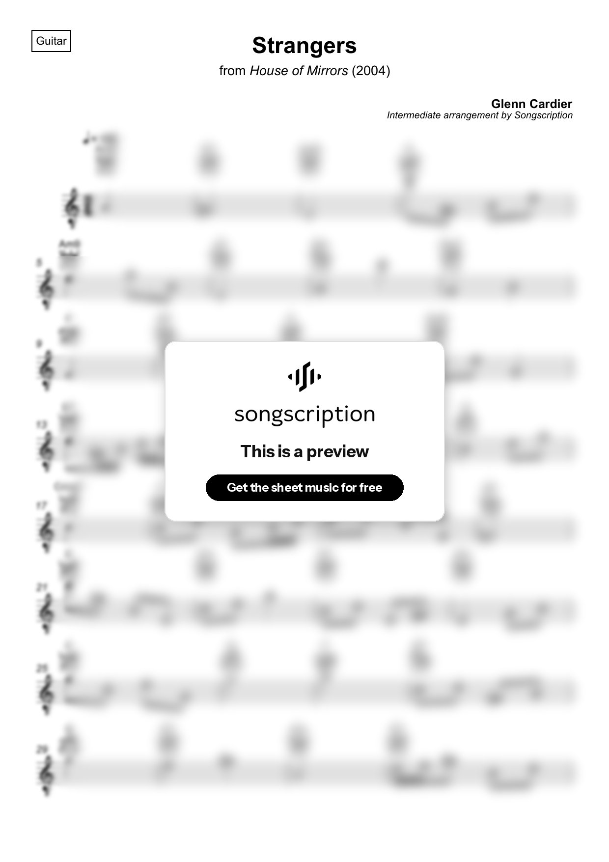 Intermediate Acoustic Guitar Sheet Music for "Strangers" by Glenn Cardier