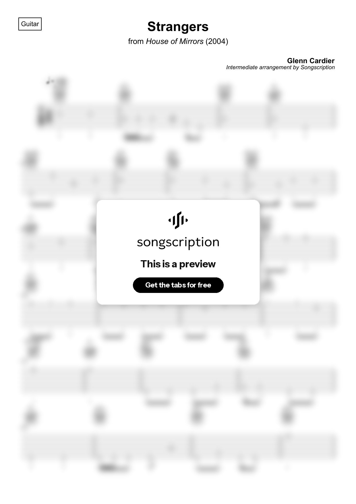 Intermediate Acoustic Guitar Tabs for "Strangers" by Glenn Cardier
