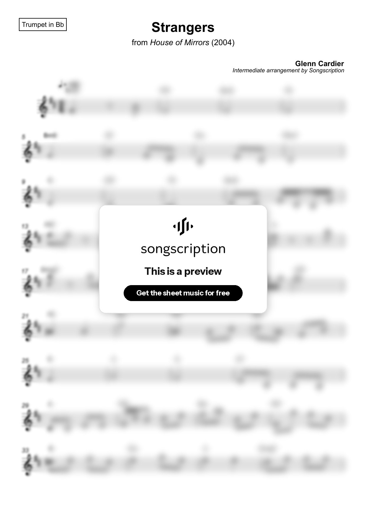 Intermediate Trumpet Sheet Music for "Strangers" by Glenn Cardier