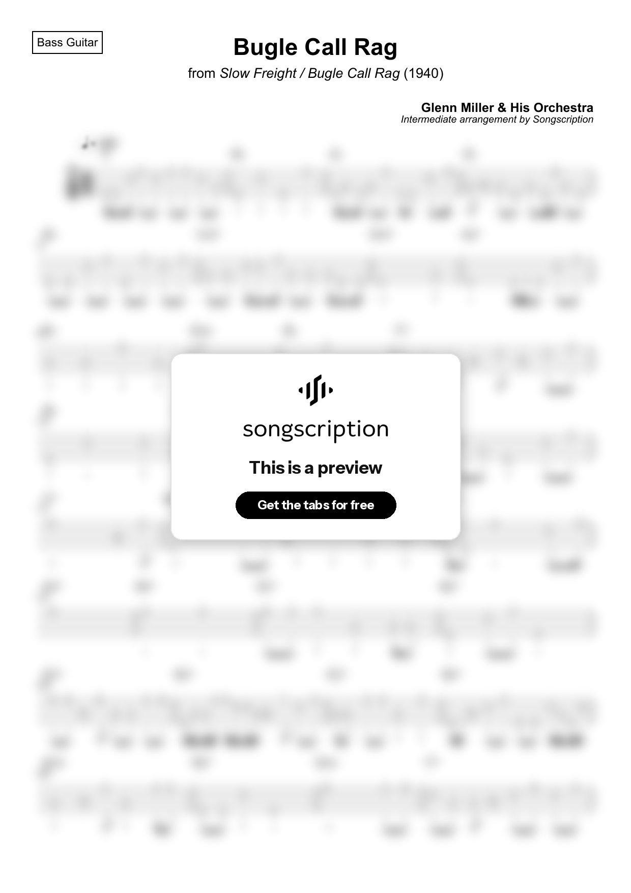 Intermediate Bass Guitar Tabs for "Bugle Call Rag" by Glenn Miller & His Orchestra