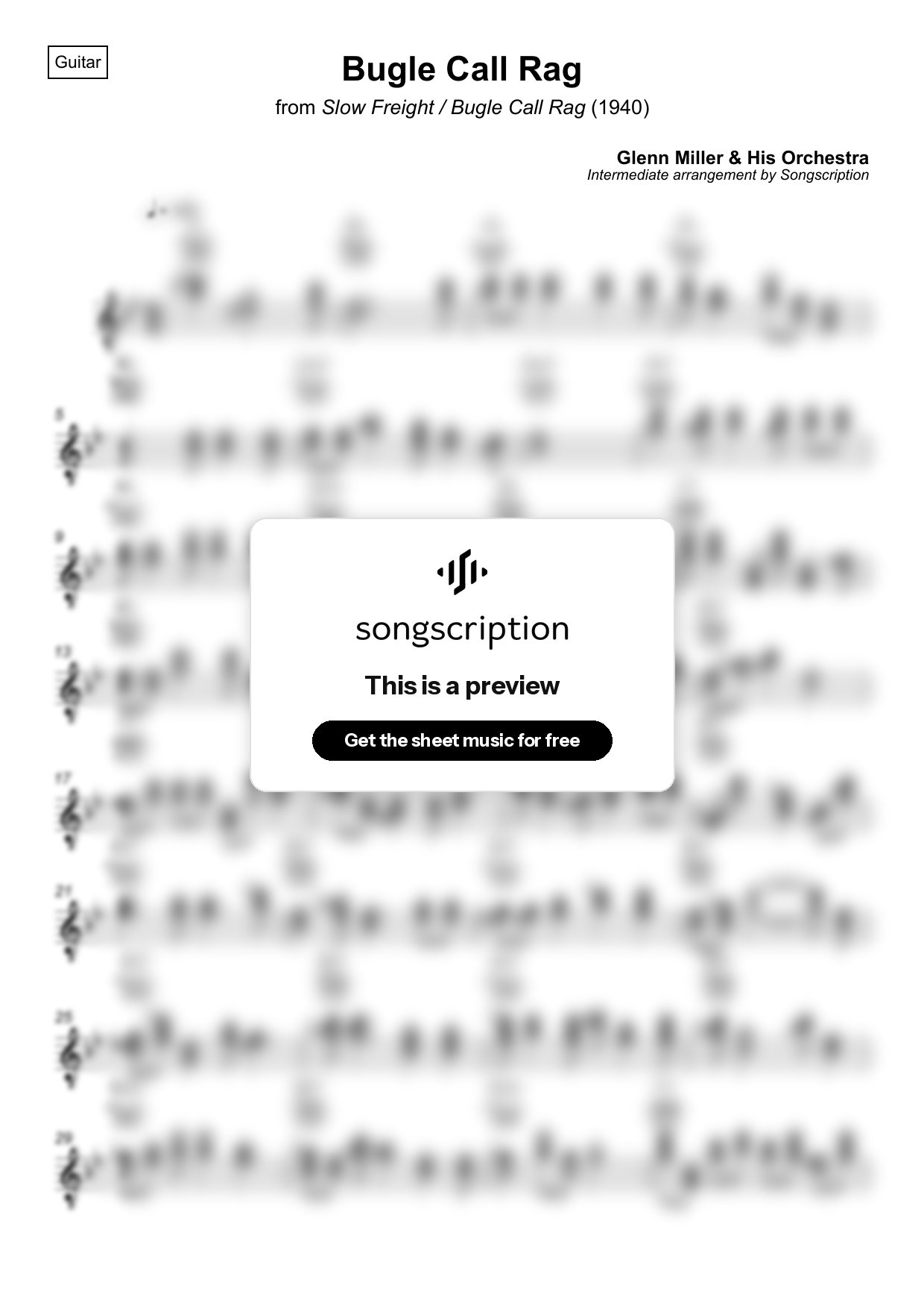 Intermediate Acoustic Guitar Sheet Music for "Bugle Call Rag" by Glenn Miller & His Orchestra