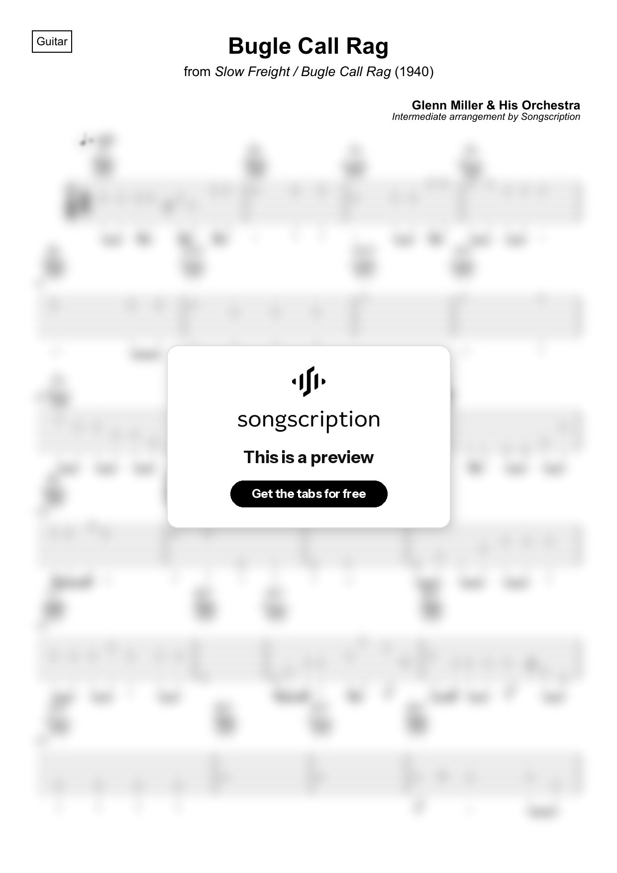 Intermediate Acoustic Guitar Tabs for "Bugle Call Rag" by Glenn Miller & His Orchestra